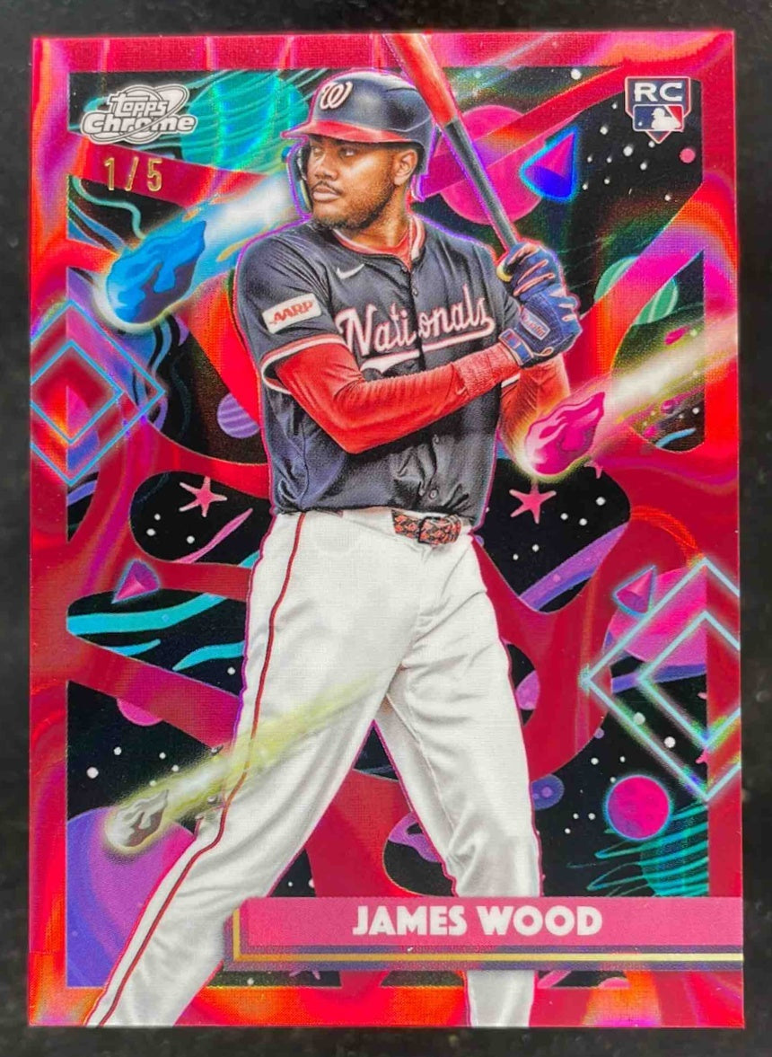 2025 Topps Cosmic Chrome Red Flare Refractor #1 James Wood RC /5