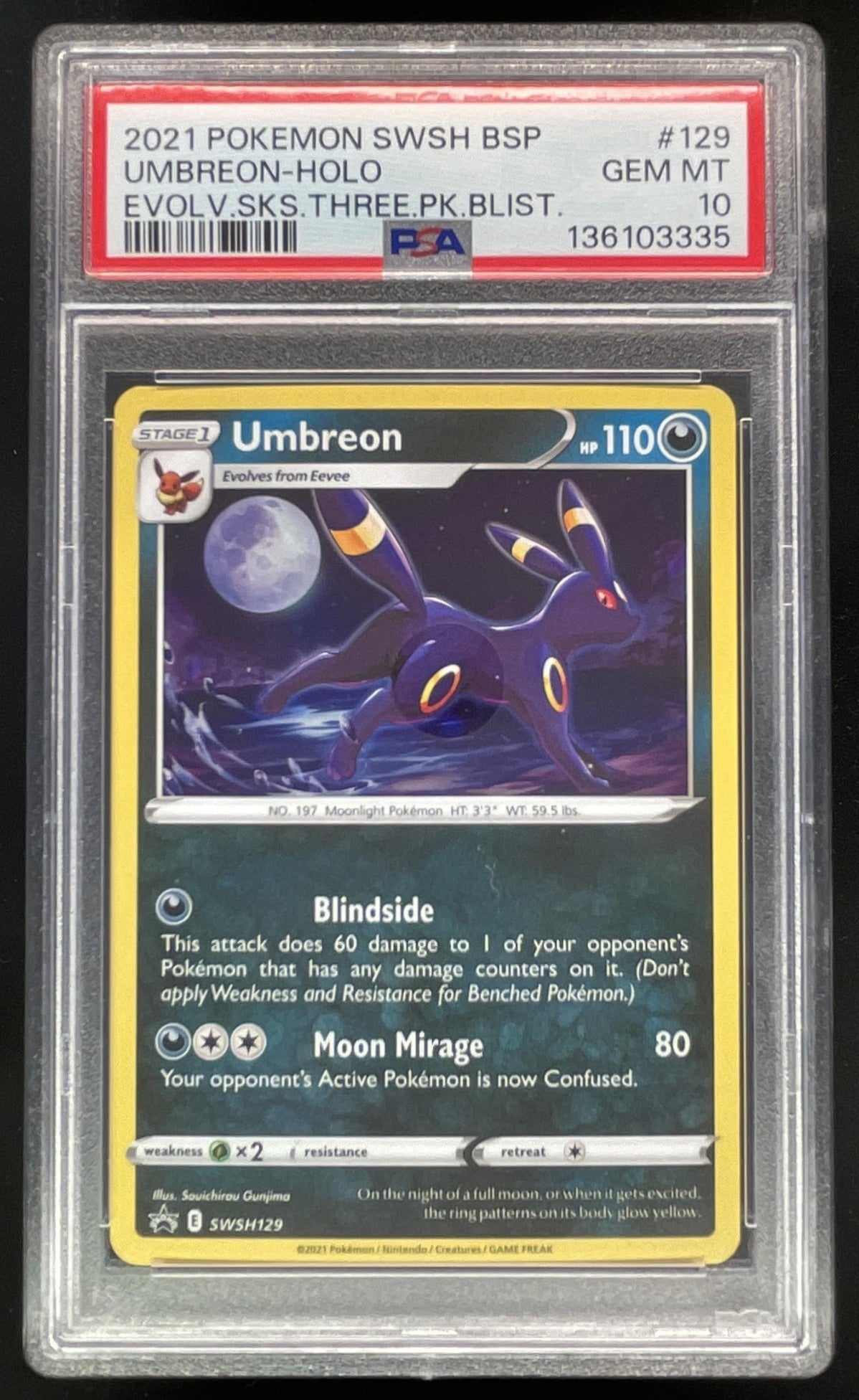 2021 Pokemon Sword & Shield Black Star Promos #SWSH129 Umbreon PSA 10 Burbank Cards 2021 Pokemon Sword & Shield Black Star Promos #SWSH129 Umbreon PSA 10 Burbank Cards