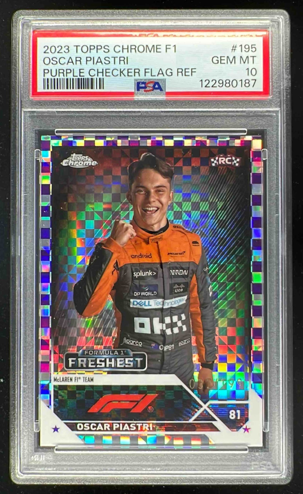 2023 Topps Chrome Formula 1 Purple X Fractor Oscar Piastri RC /199