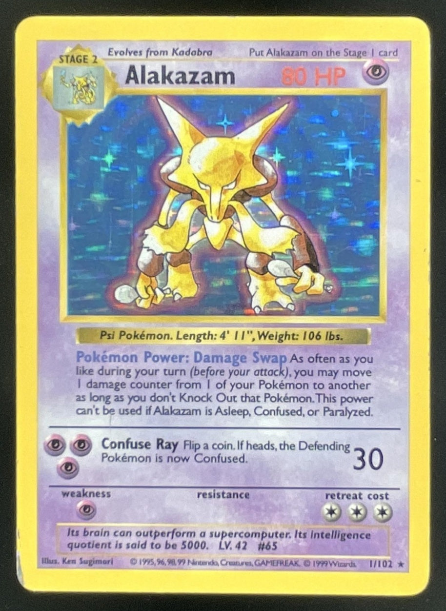1999 shadowless pokemon cards 1999 Pokemon Shadowless Set #1/102 Alakazam Holo – Burbank Cards