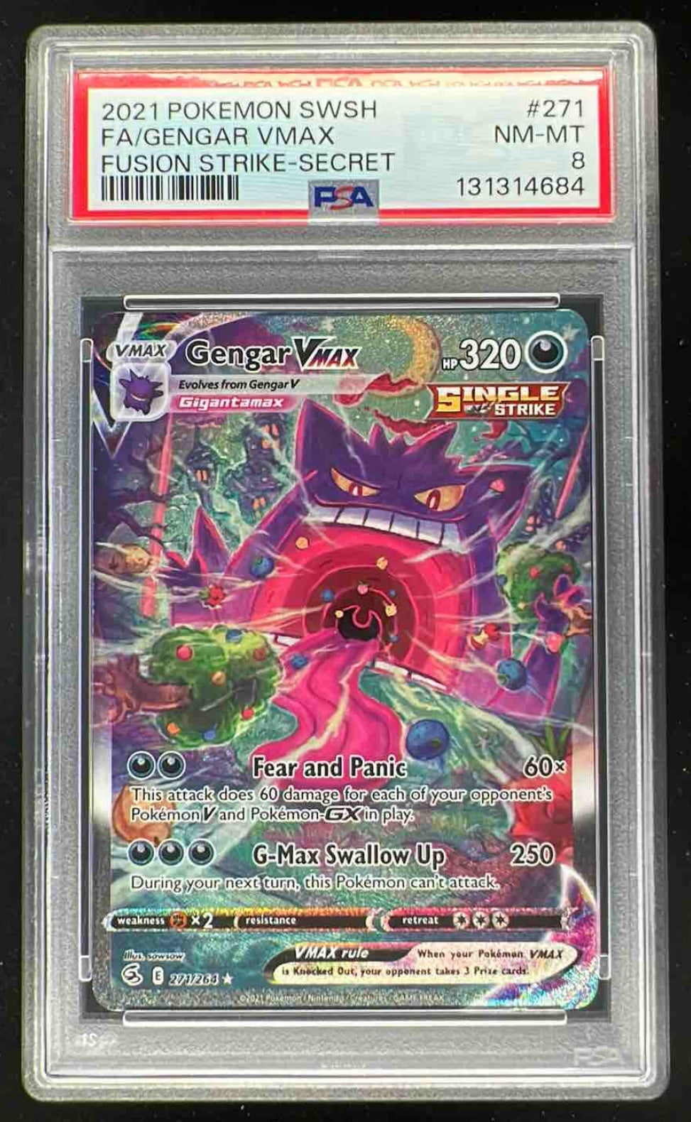 2021 Pokemon Sword & Shield Fusion Strike #271/264 Gengar VM PSA 8