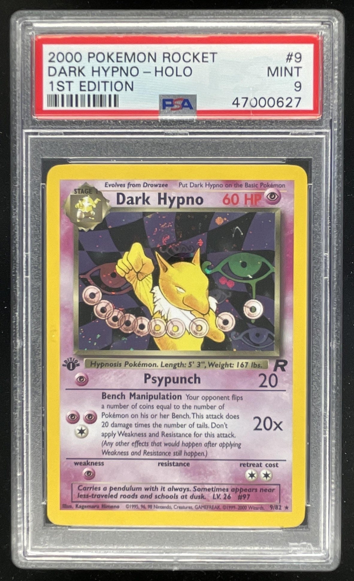 2000 Pokemon Team Rocket First Edition #9/82 Dark Hypno Holo PSA 9 Burbank Cards 2000 Pokemon Team Rocket First Edition #9/82 Dark Hypno Holo PSA 9 Burbank Cards