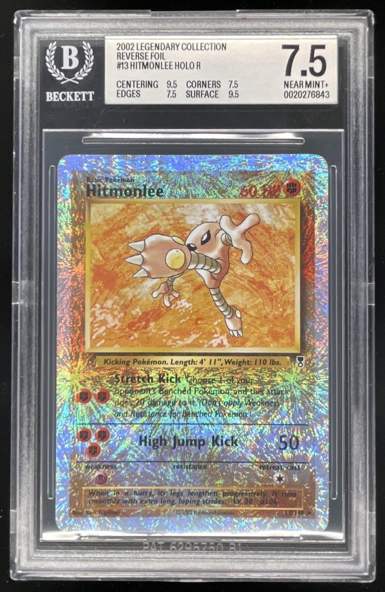 hitmonlee holographic card 2002 Pokemon Legendary Collection #13/110 Reverse Holo R BGS – Burbank Cards Color:Stone snorlax Preserved in a tamper Comment “SLEEVE” and I'll