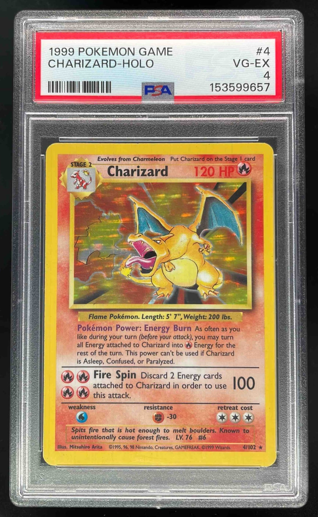 1999 Pokemon Unlimited Set #4/102 Charizard Rare Holo PSA 4 – Burbank Cards