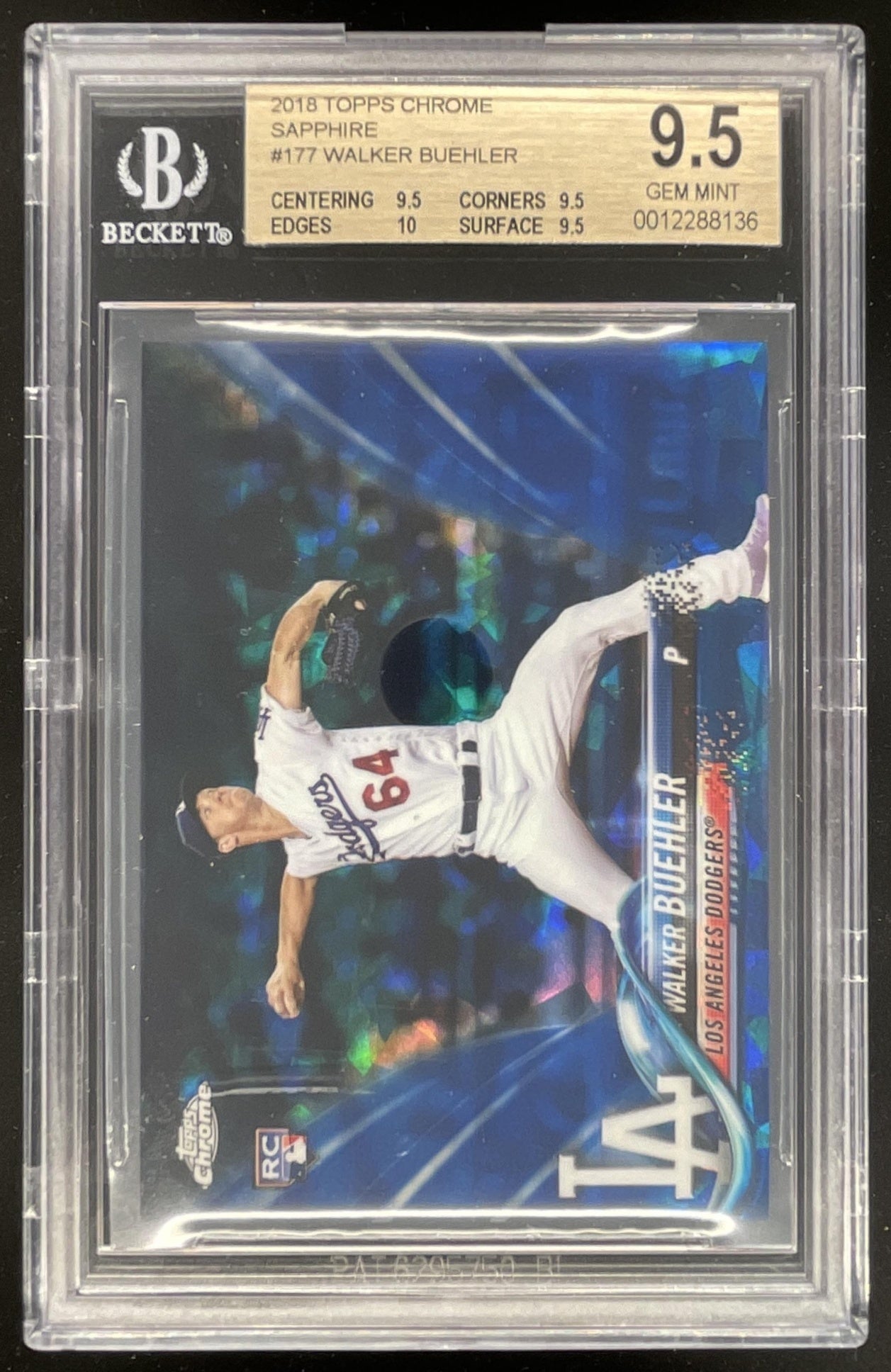 2018 Topps Chrome Sapphire #177 Walker Buehler RC BGS 9.5