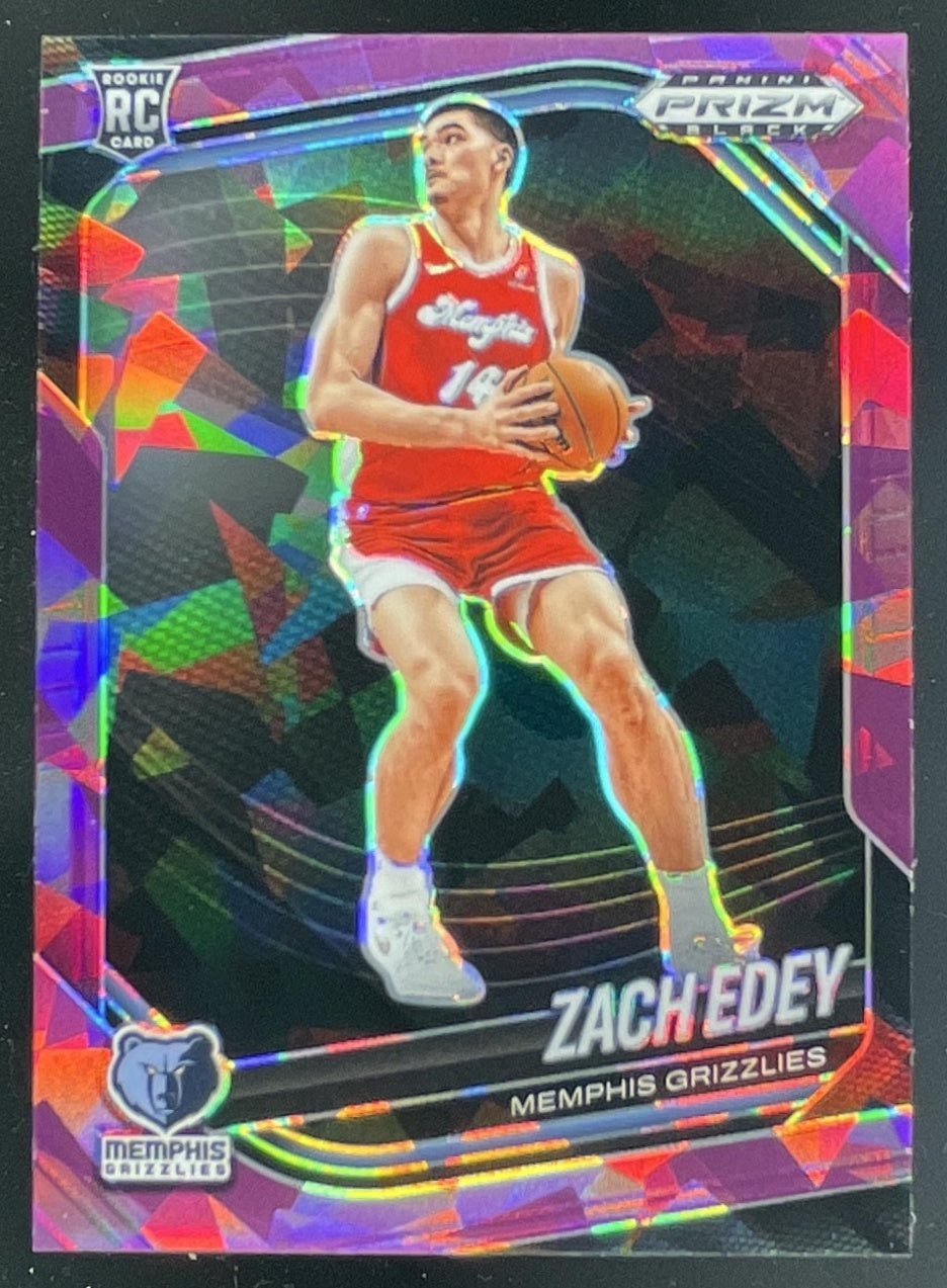 2024-25 Panini Prizm Black Purple Ice Prizms #64 Zach Edey RC /149