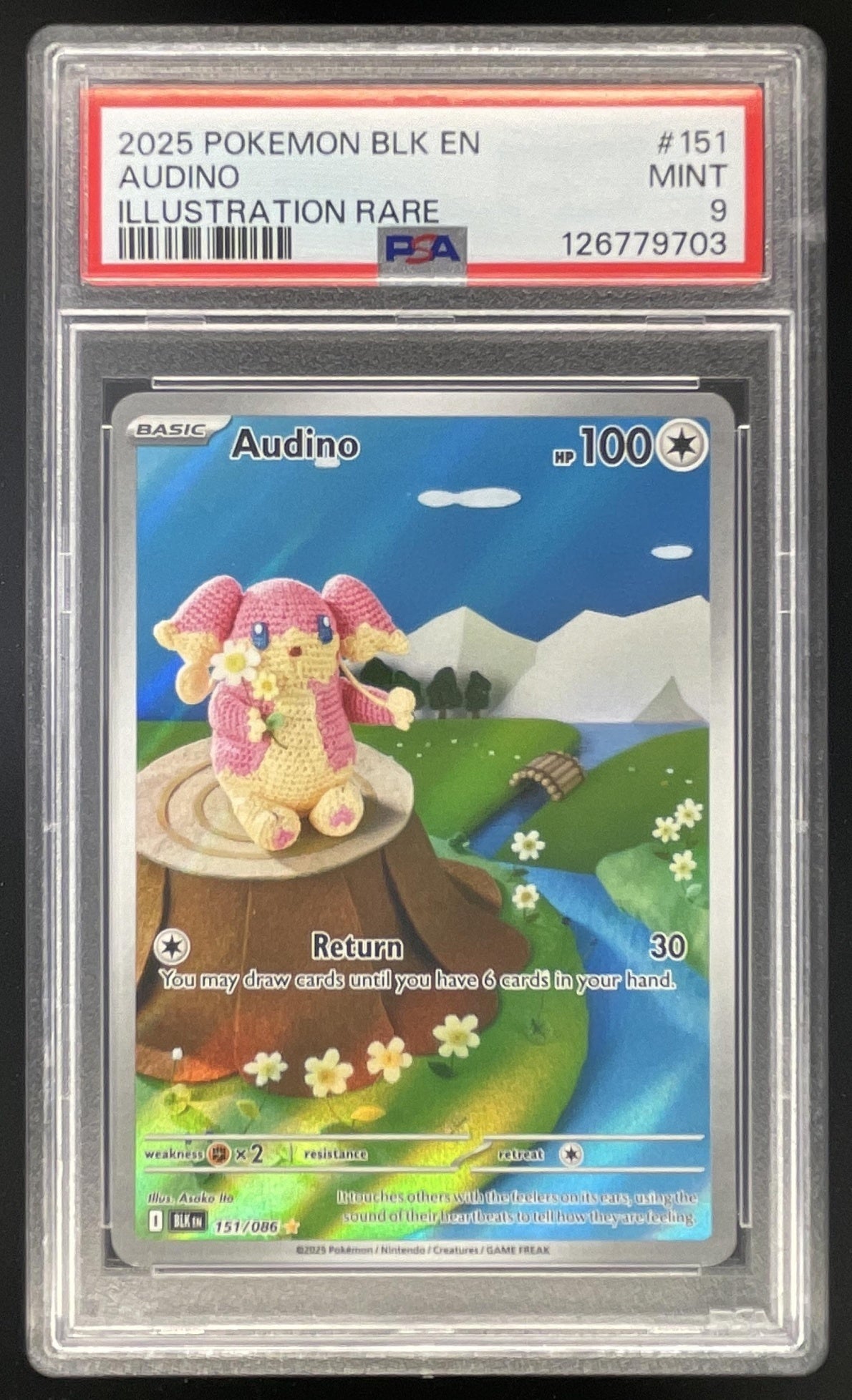 2025 Pokemon Black Bolt #151/086 Audino Illustration Rare PSA 9