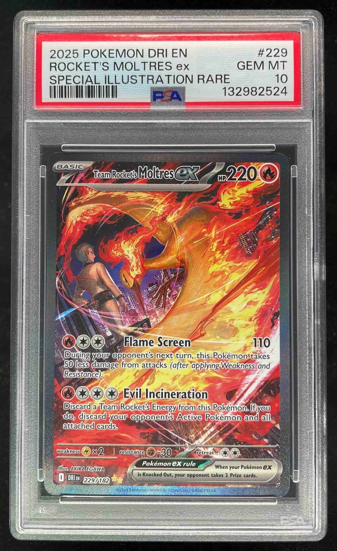 2025 Pokemon Destined Rivals #229/182 Team Rocket's Moltres ex PSA