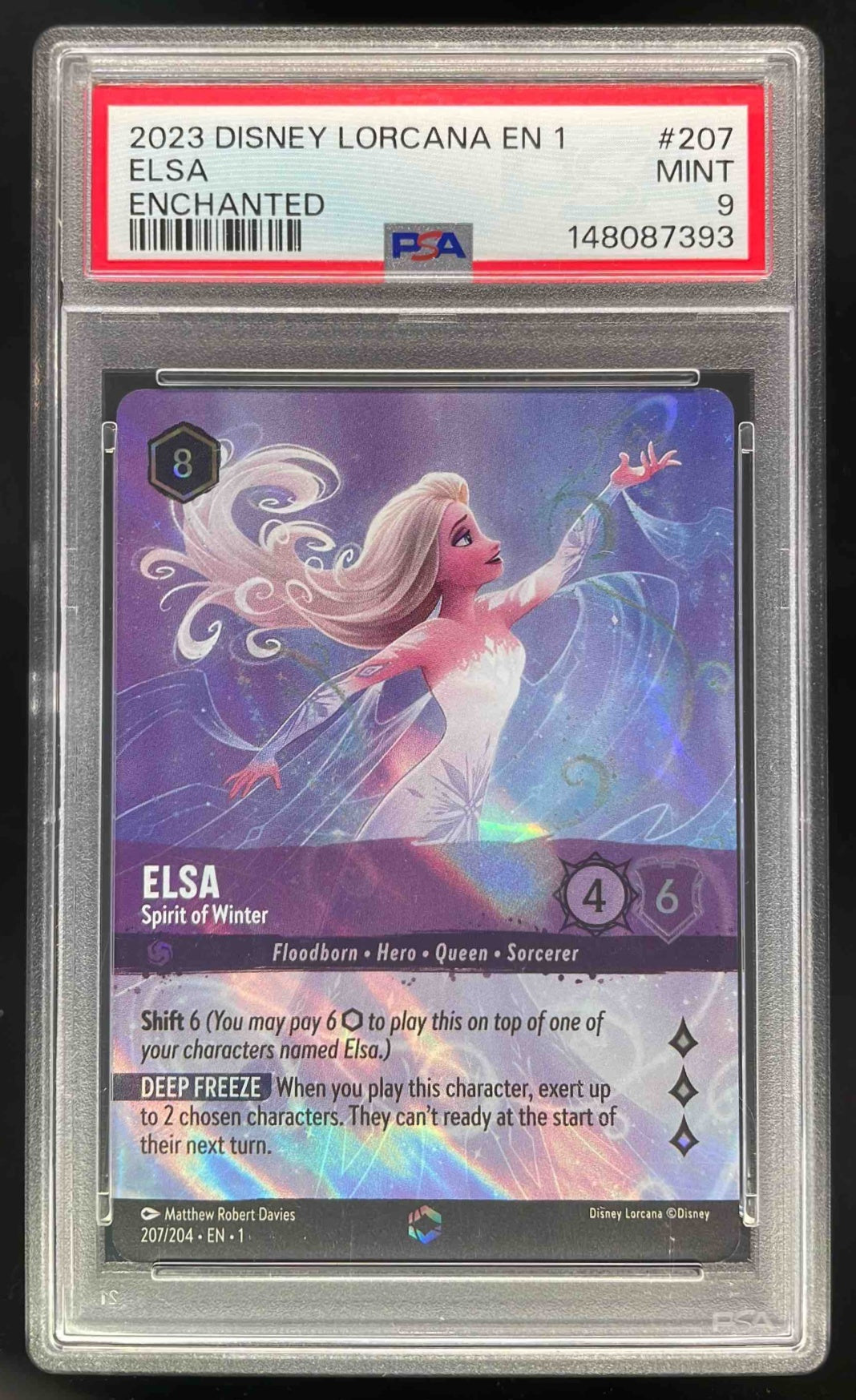 psa lorcana cards 2023 Disney Lorcana EN 1 #207 Elsa Enchanted PSA 9 – Burbank Cards