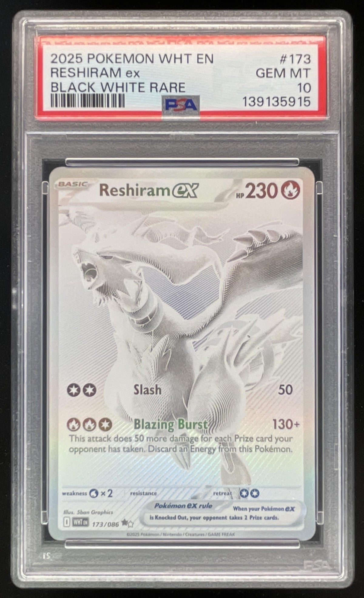 2025 Pokemon White Flare #173/086 Reshiram ex Black and White Rare PSA Burbank Cards 2025 Pokemon White Flare #173/086 Reshiram ex Black and White Rare PSA Burbank Cards