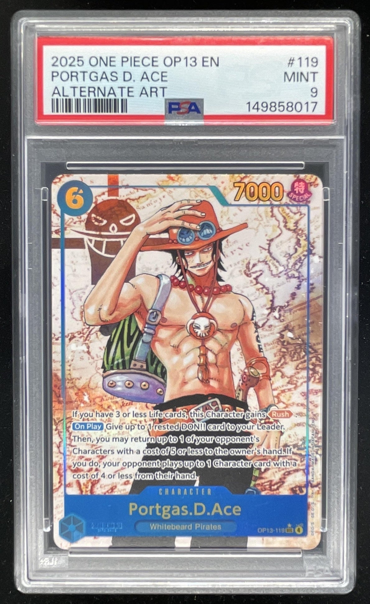 2025 One Piece OP13 EN #119 Portgas D Ace Alternate Art PSA 9