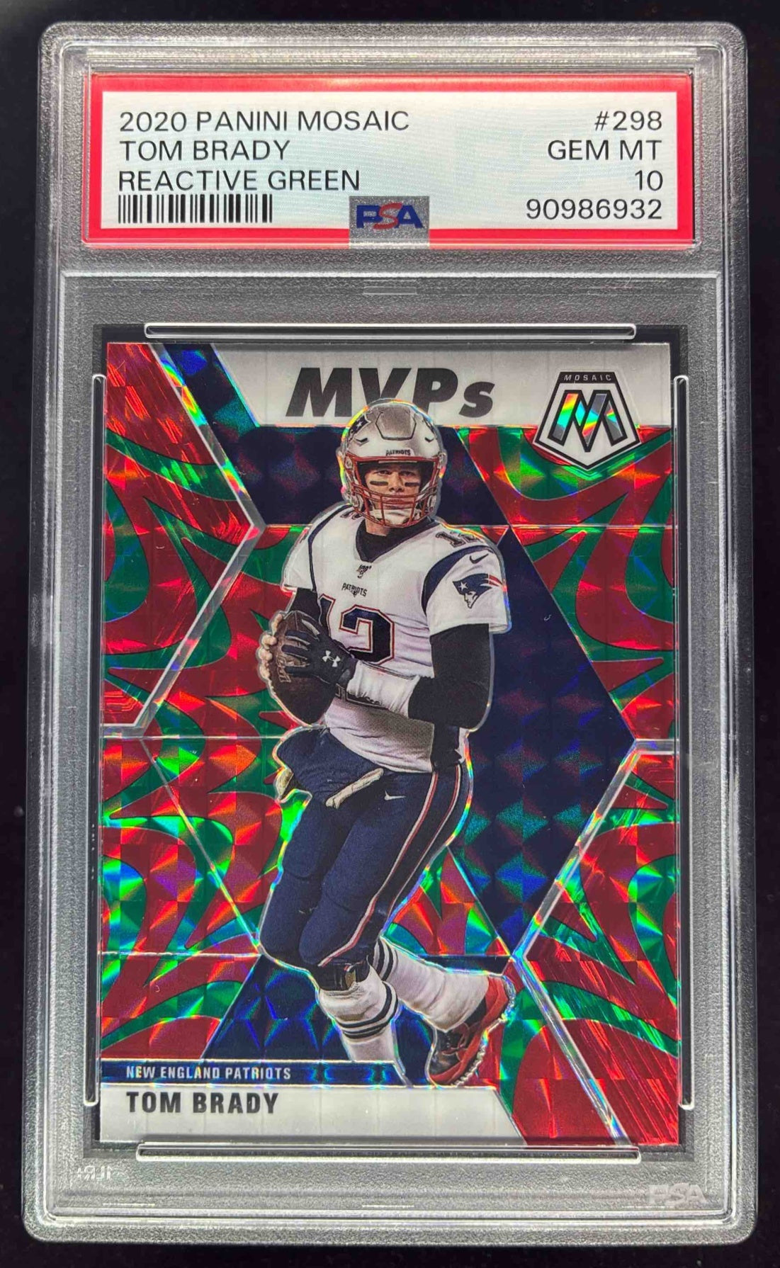 2020 Panini Mosaic Prizm Reactive Green #298 Tom Brady PSA 10