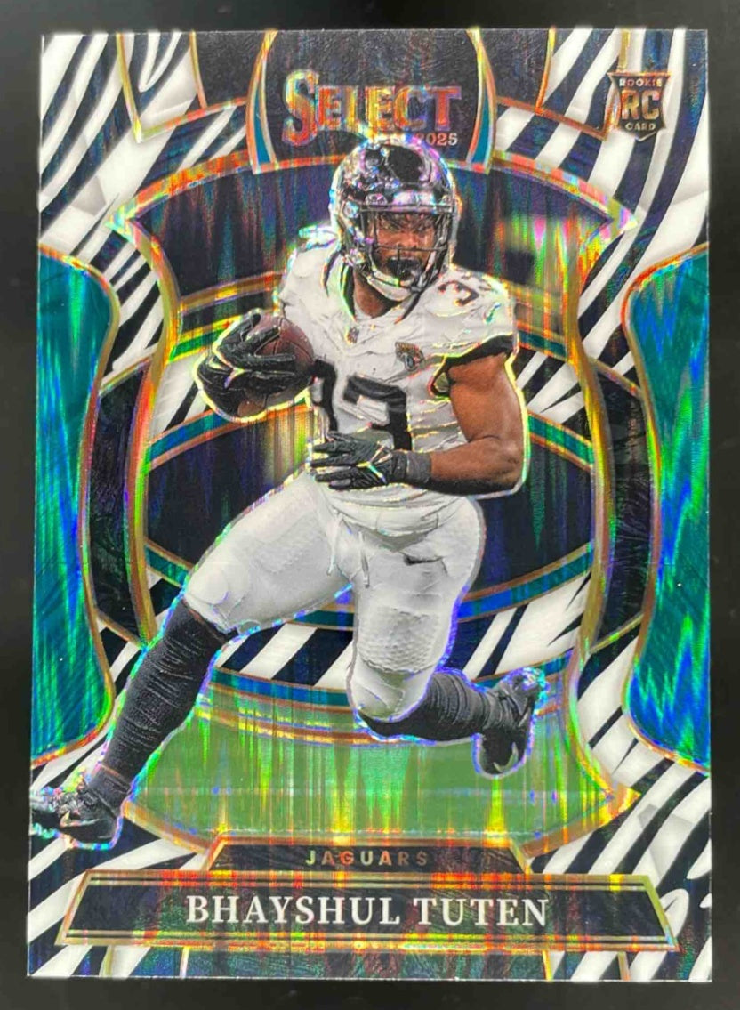 2025 Panini Select Concourse Zebra Prizm Shock #29 Bhayshul Tuten
