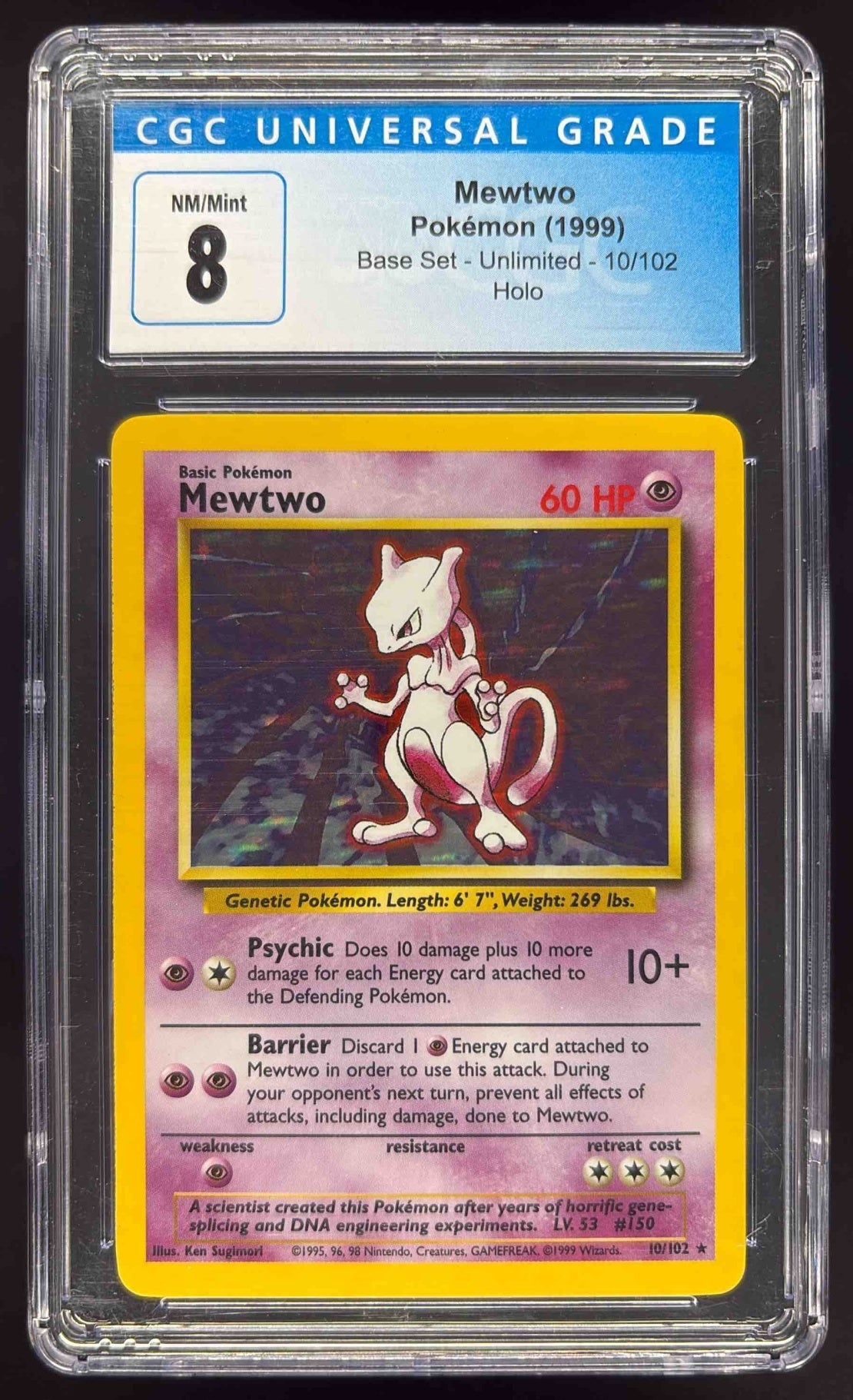 1999 Pokemon Unlimited #10/102 Mewtwo Rare Holo CGC 8