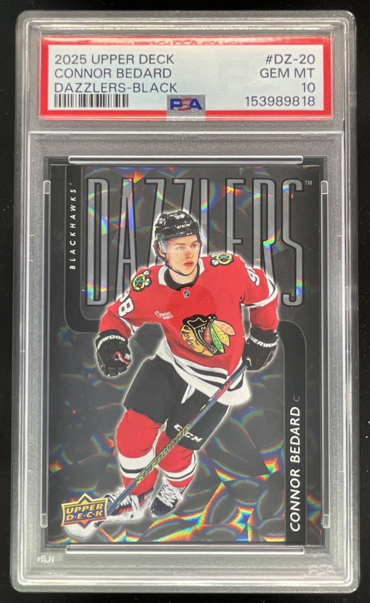 D2 ファーストトレーディングカード 2025 Upper Deck Series 1 Dazzlers Black #DZ-20 Connor Bedard PSA