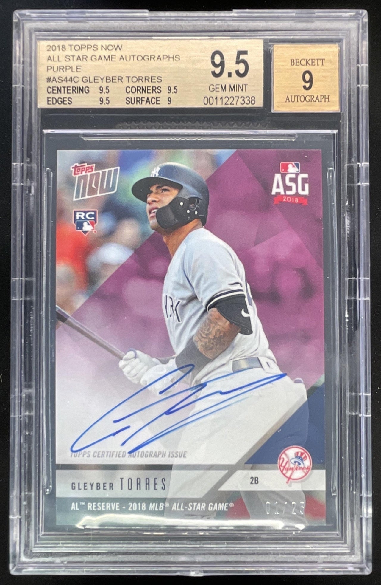 2018 Topps Now Autographs Purple Gleyber Torres RC Auto /25 BGS