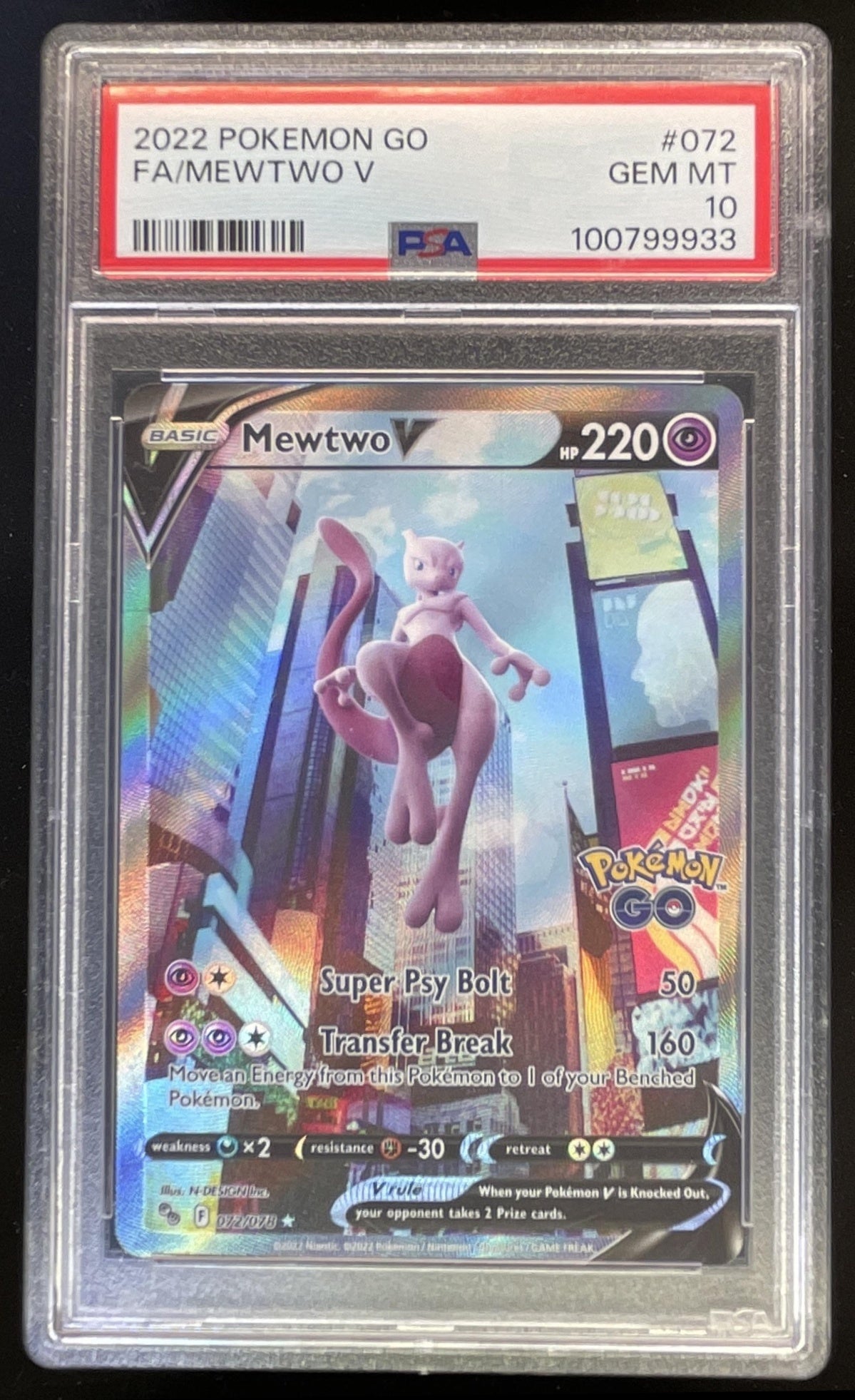 2022 Pokemon Sword & Shield Pokemon GO #072/078 Mewtwo V PSA 10