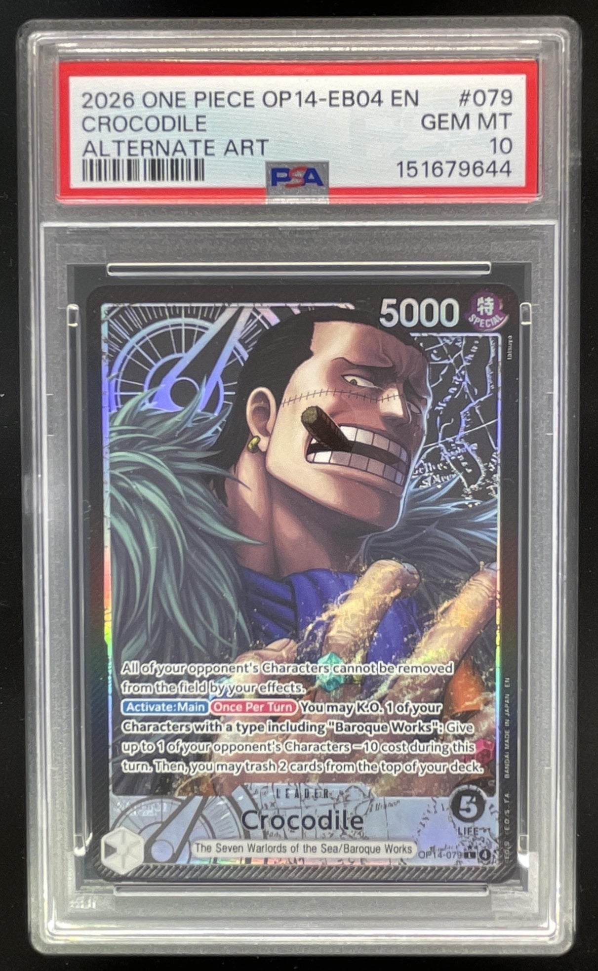 2026 One Piece OP14 EB04 EN #079 Crocodile Alternate Art PSA 10