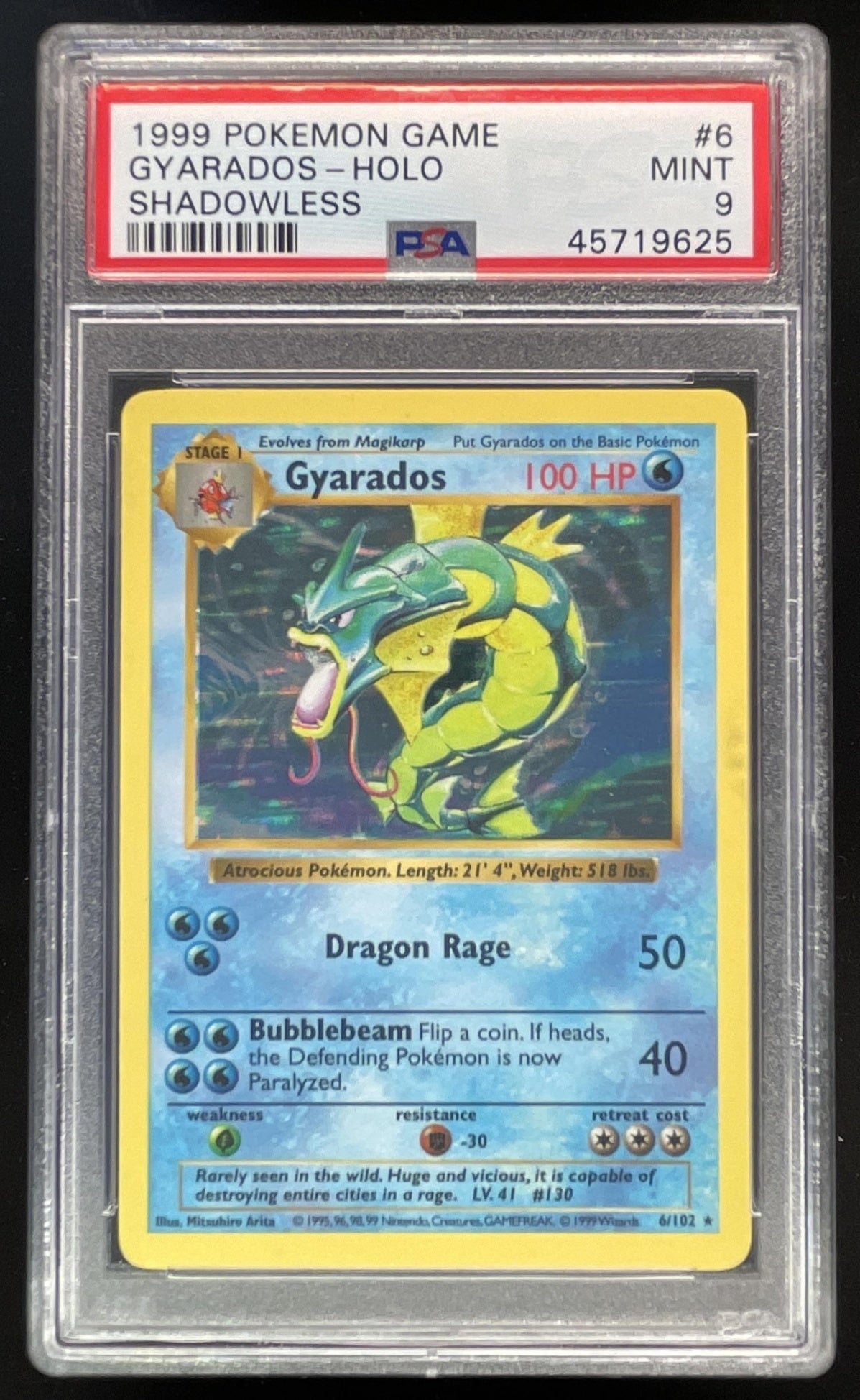 1999 Pokemon Shadowless Set #6/102 Gyarados Holo PSA 9 – Burbank Cards