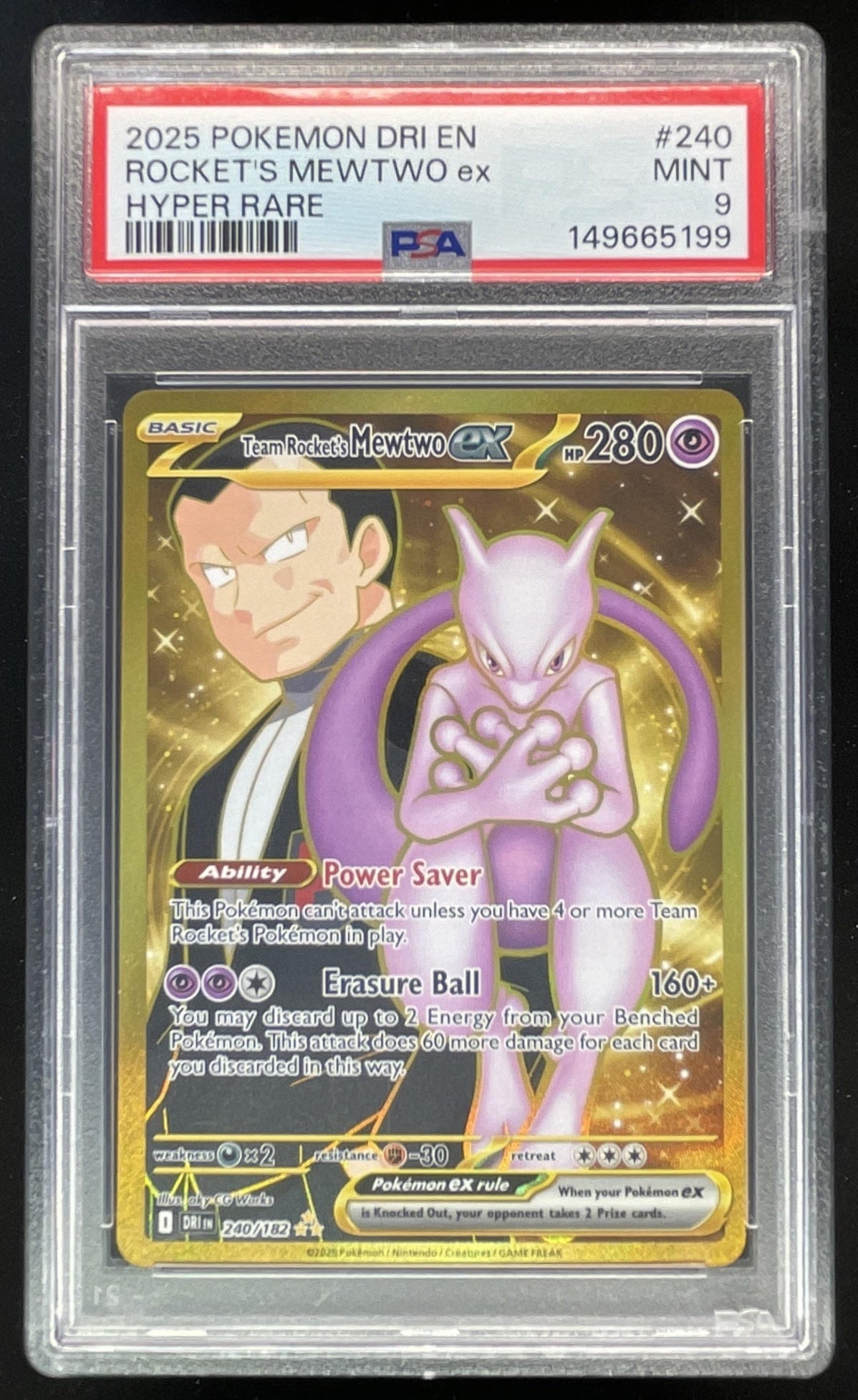 2025 Pokemon Destined Rivals #240/182 Team Rocket's Mewtwo ex PSA