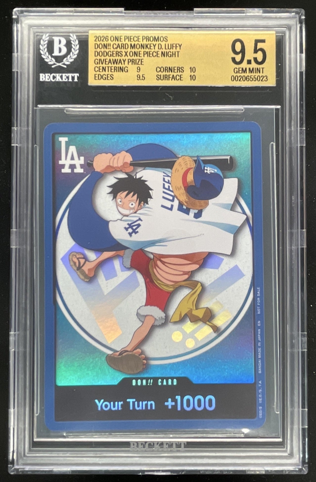 2026 One Piece Monkey D. Luffy x Dodgers Promo #NNO DON!! Card BGS