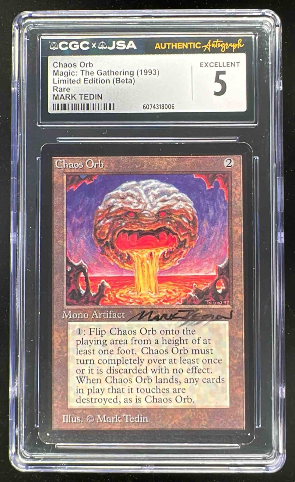 1993 Magic the Gathering Limited Edition Rare Mark Tedin Auto Chaos Orb CGC 5