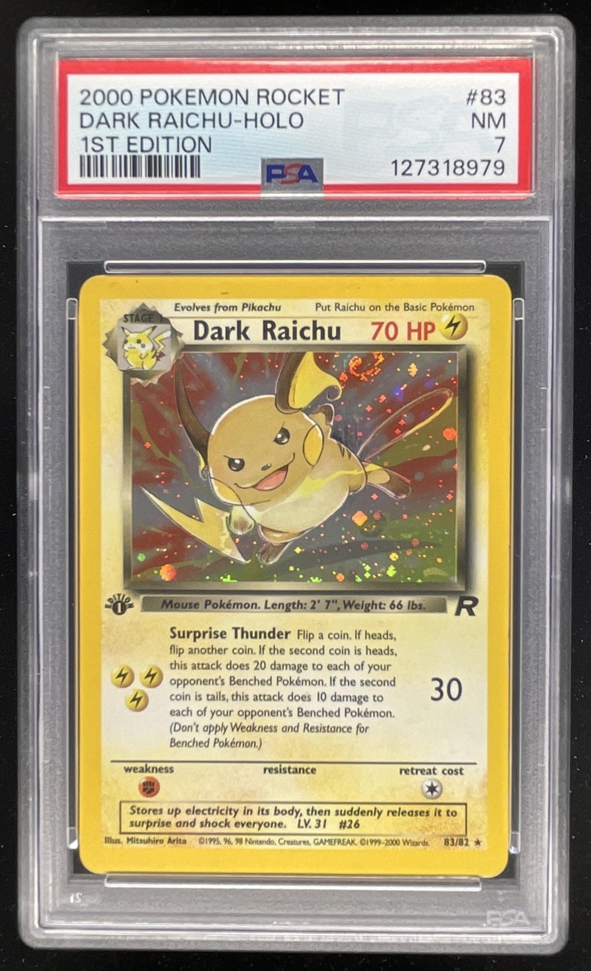 2000 Pokemon Team Rocket First Edition #83/82 Dark Raichu Holo PSA 7 2000 Pokemon Team Rocket First Edition #83/82 Dark Raichu Holo PSA 7