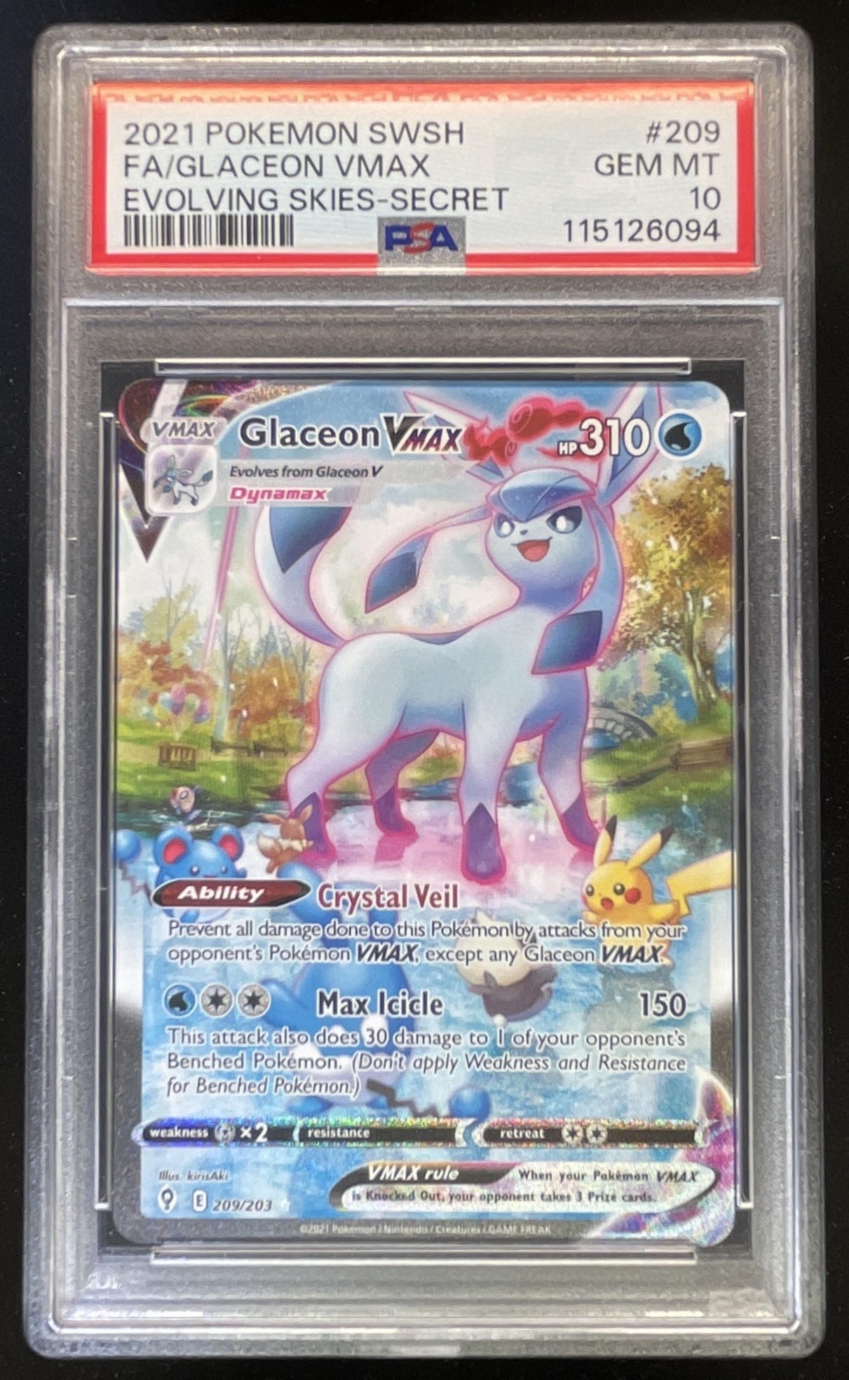 2021 Pokemon Sword & Shield Evolving Skies #209/203 Glaceon VMAX