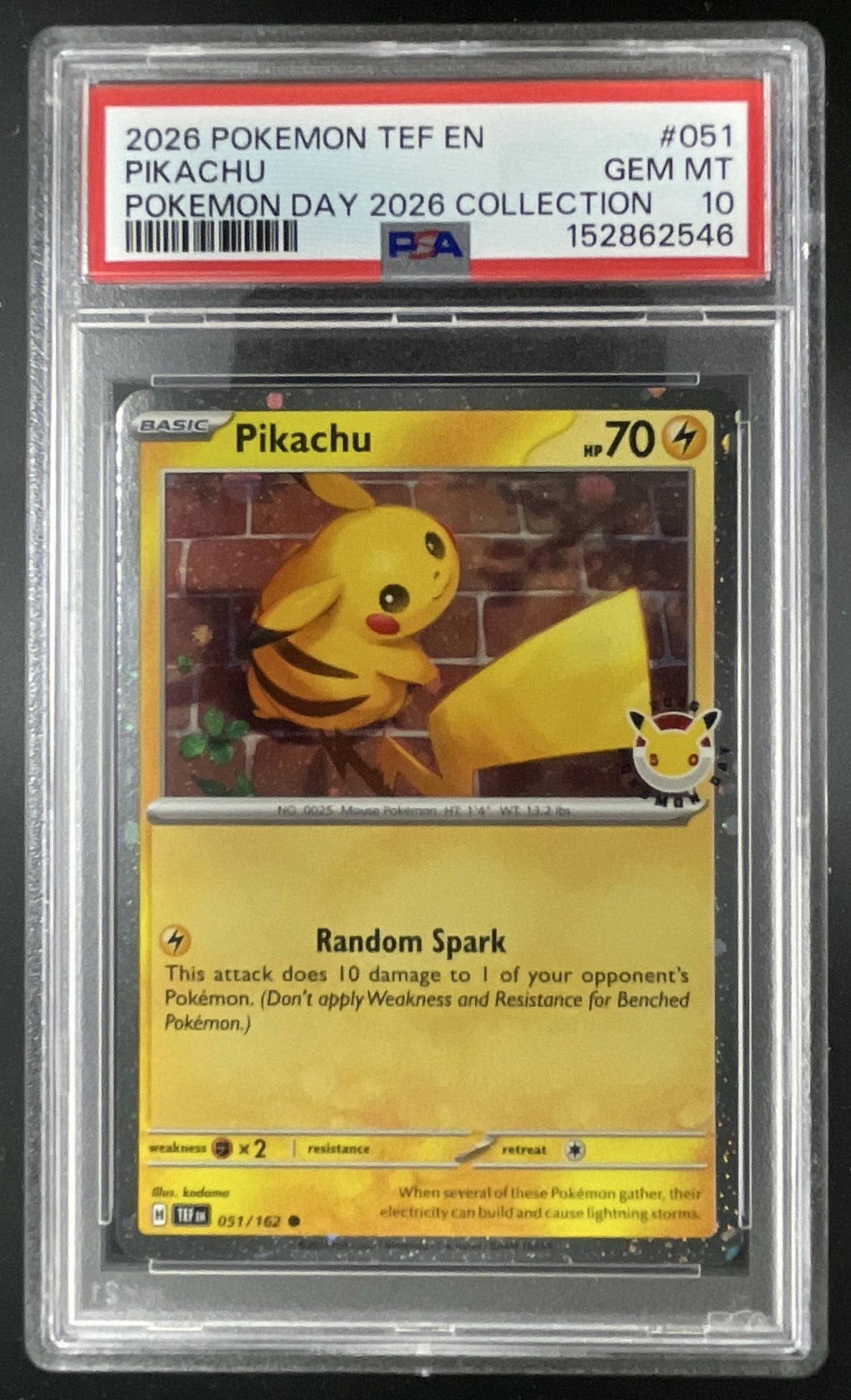 2026 Pokemon TEF EN Pokemon Day Collection #051 Pikachu PSA 10