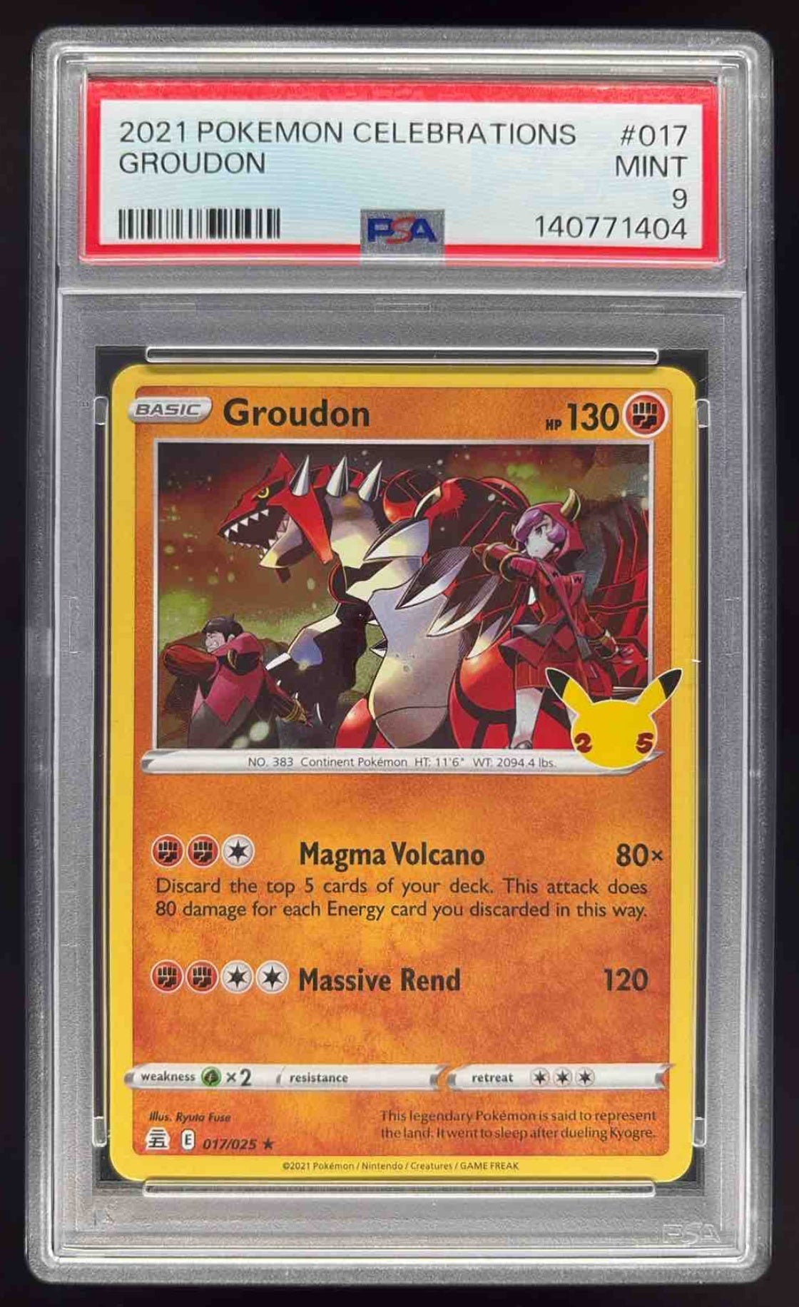 2021 Pokemon Sword &amp; Shield Celebrations #017/025 Groudon PSA 9