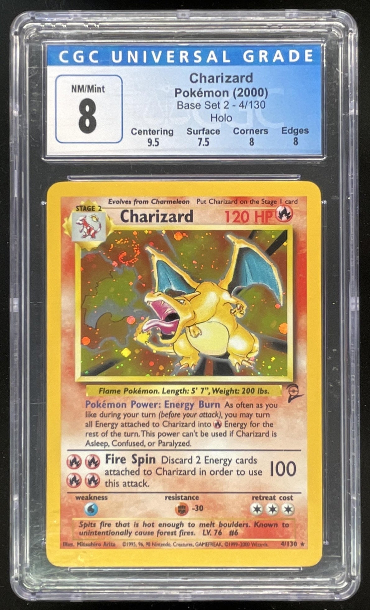 2000 Pokemon Set 2 #4/130 Charizard Holo CGC 8