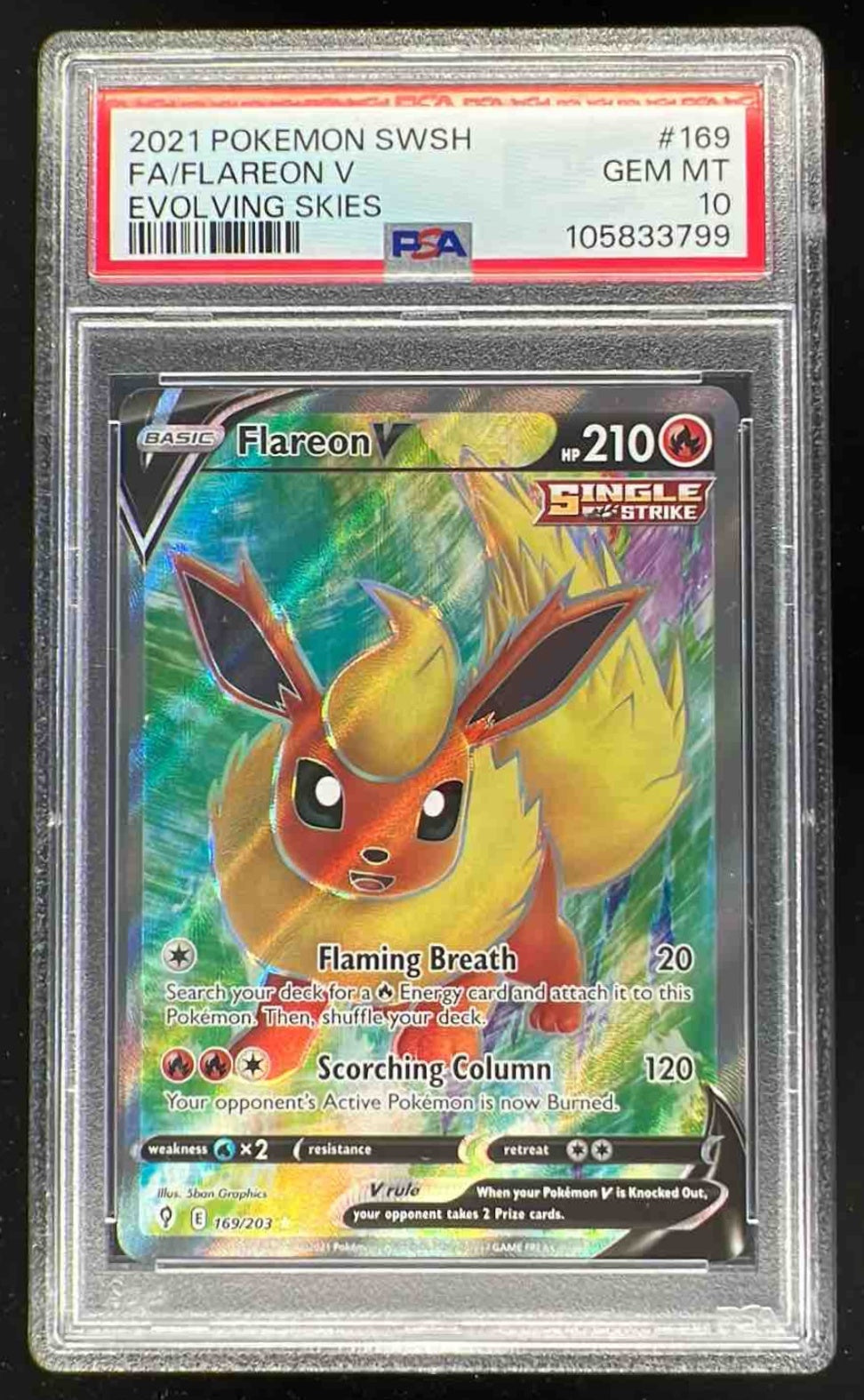 2021 Pokemon Sword & Shield Evolving Skies #169/203 Flareon V PSA