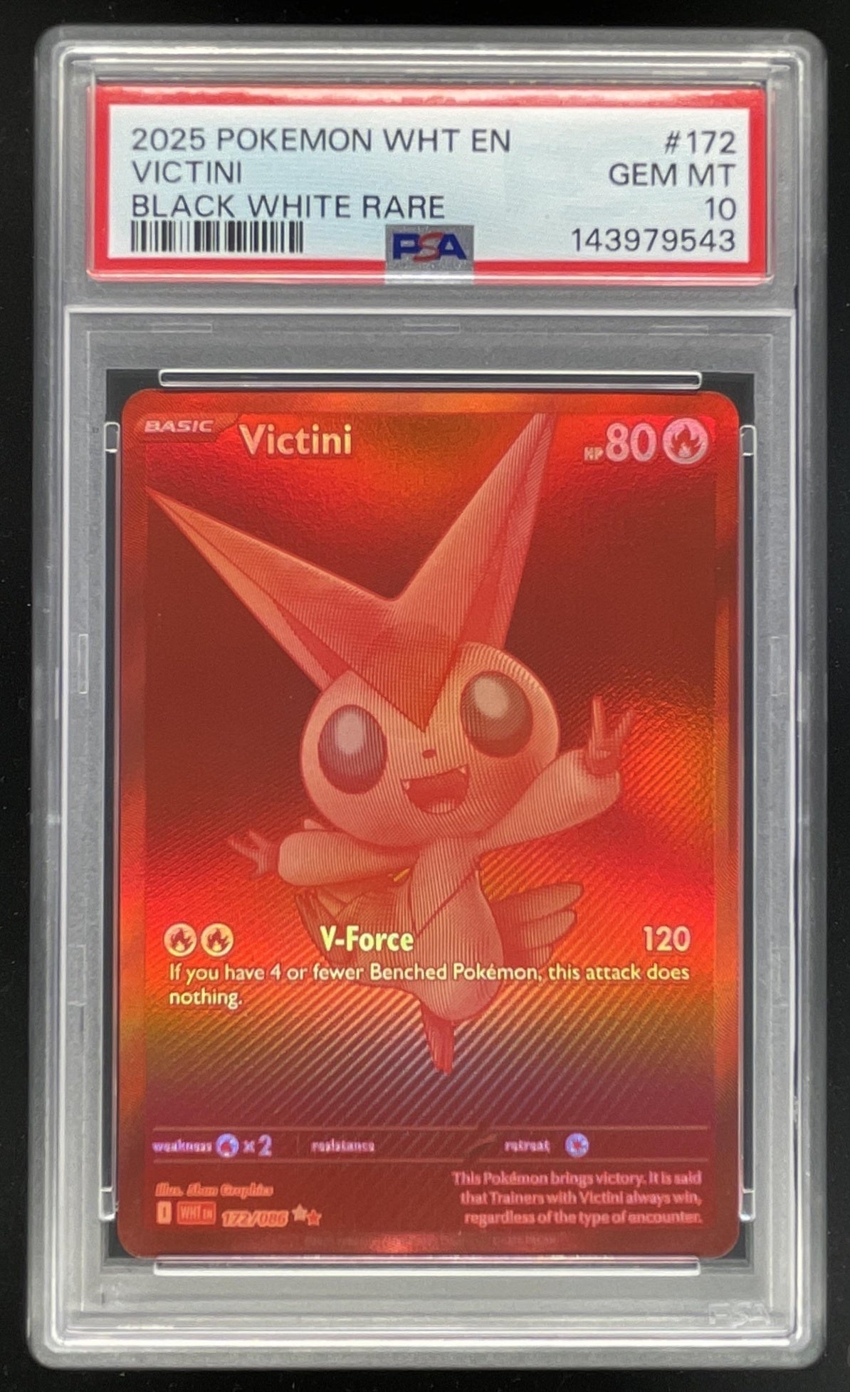 2025 Pokemon White Flare #172/086 Victini Black and White Rare PSA 10 Burbank Cards 2025 Pokemon White Flare #172/086 Victini Black and White Rare PSA 10 Burbank Cards