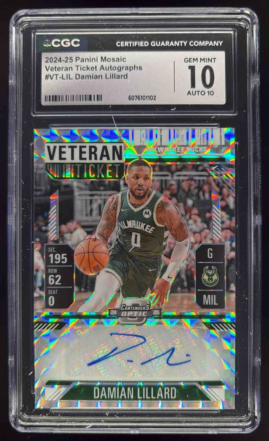 2024-25 Panini Mosaic Veteran Ticket Autograph Damian Lillard Auto