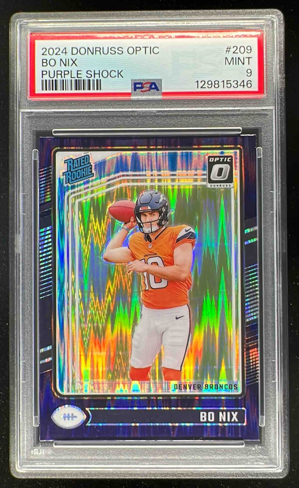 2024 Panini Donruss Optic Purple Shock #209 Bo Nix Rated Rookie