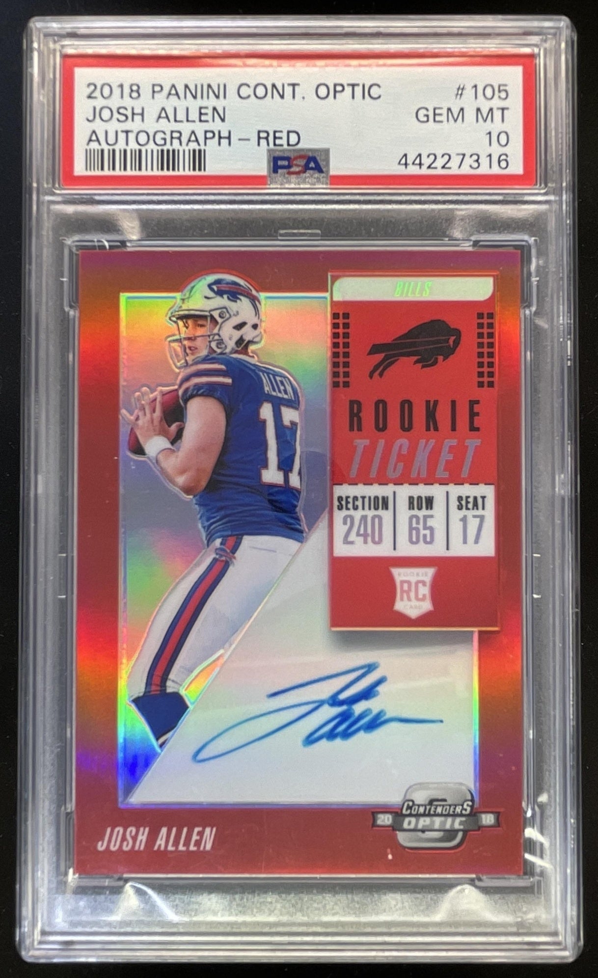 2018 Contenders Optic Red #105 Josh Allen Rookie Ticket Auto RC