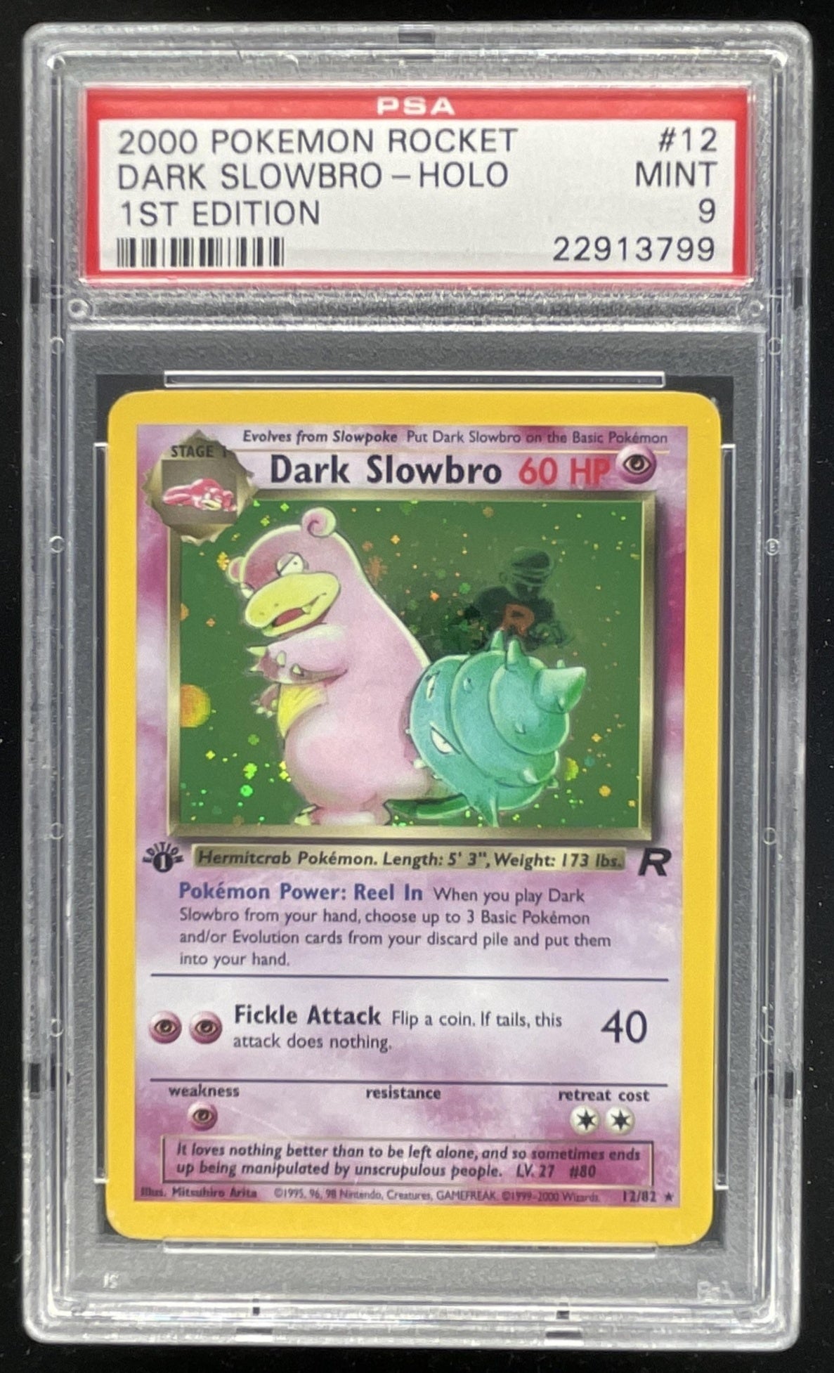 pokemon slowbro card 2000 Pokemon Team Rocket Dark Slowbro - 12/82 - Holo - PSA8
