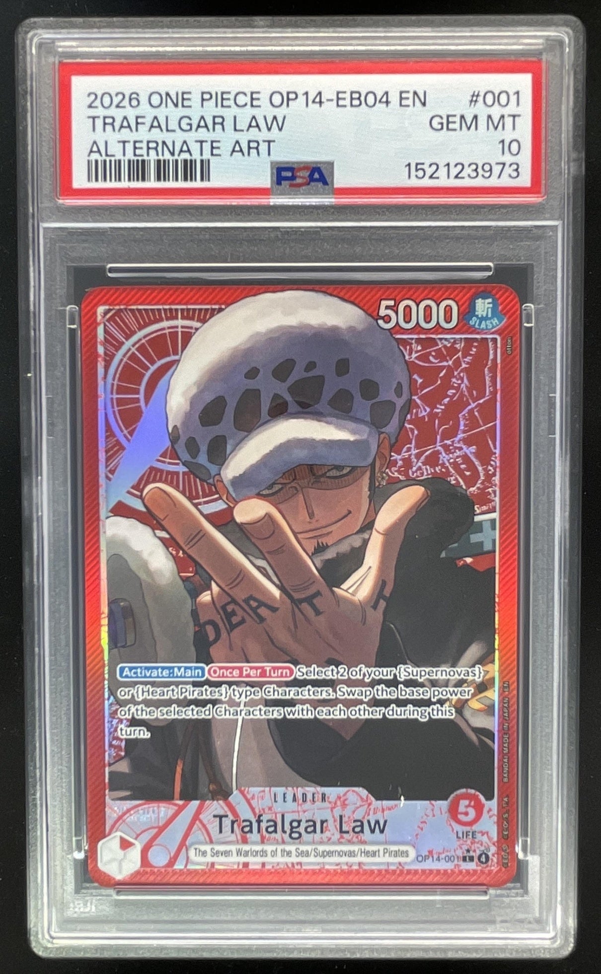 one piece card game how many cards in a deck 2026 One Piece OP14 EB04 EN #001 Trafalgar Law Alternate Art PSA 10 –  Burbank Cards
