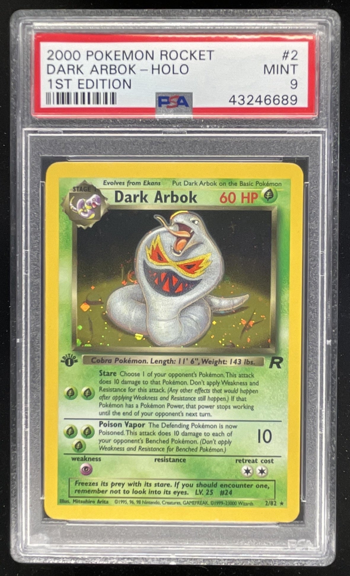 2000 Pokemon Team Rocket First Edition #2/82 Dark Arbok Holo PSA 9 Burbank Cards 2000 Pokemon Team Rocket First Edition #2/82 Dark Arbok Holo PSA 9 Burbank Cards