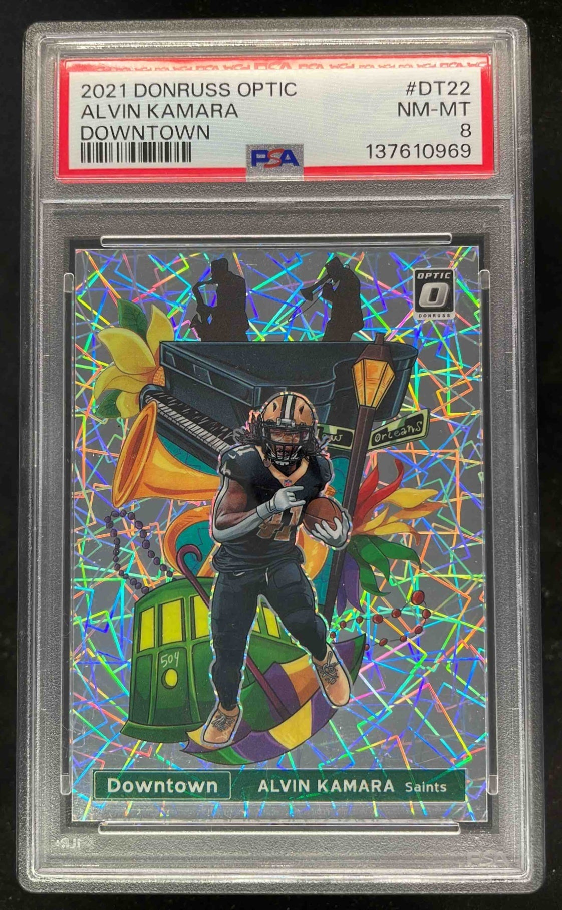 2021 Panini Donruss Optic Downtown! SSP #DT-22 Alvin Kamara PSA 8