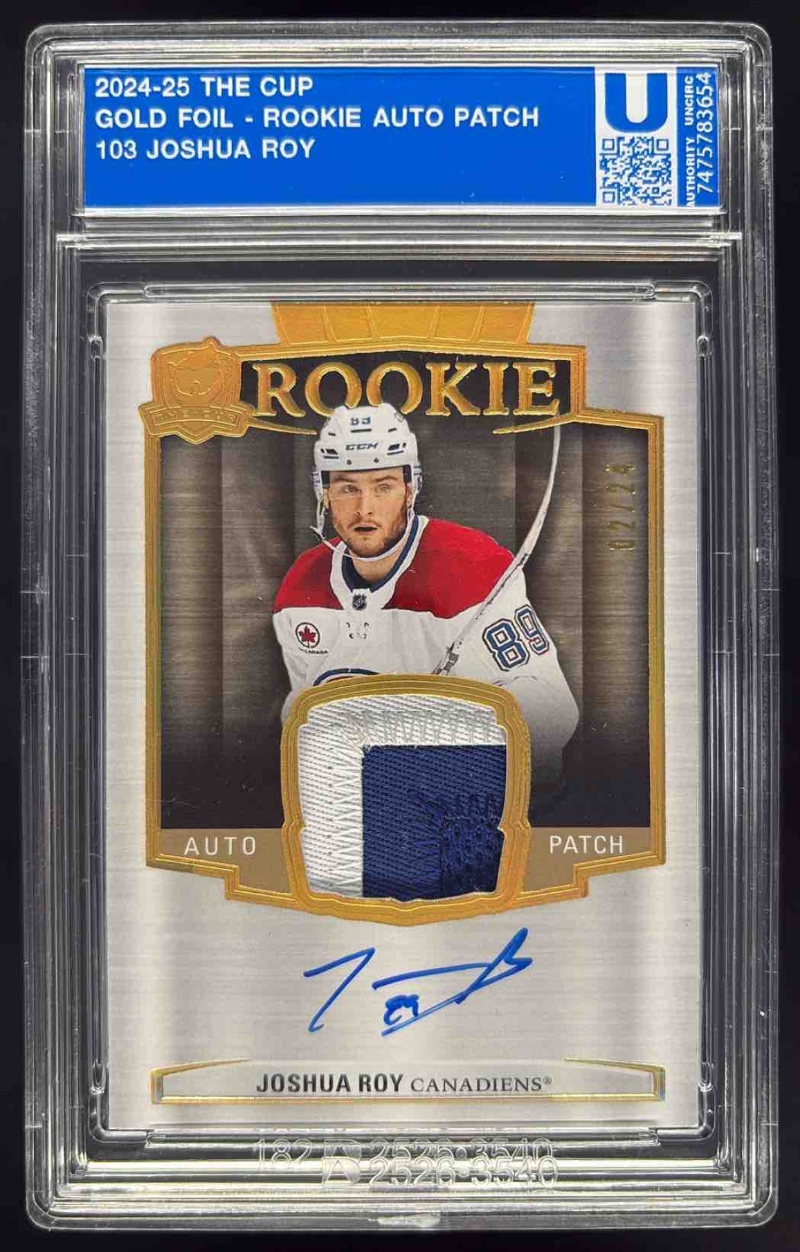 2024-25 The Cup Gold Foil #103 Joshua Roy Rookie Patch Auto