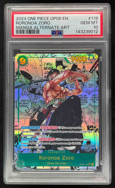 2024 One Piece OP06 EN #118 Roronoa Zoro Manga Alternate Art PSA