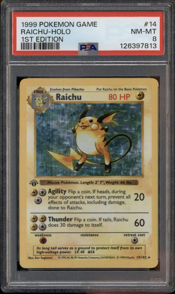 1999 Pokemon Set 1st Edition #14/102 Raichu Holo PSA 8