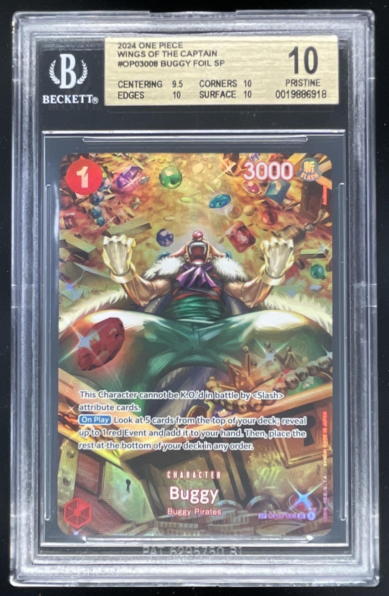 2024 One Piece Wings of The Captain #OP03008 Buggy Foil SP BGS 10