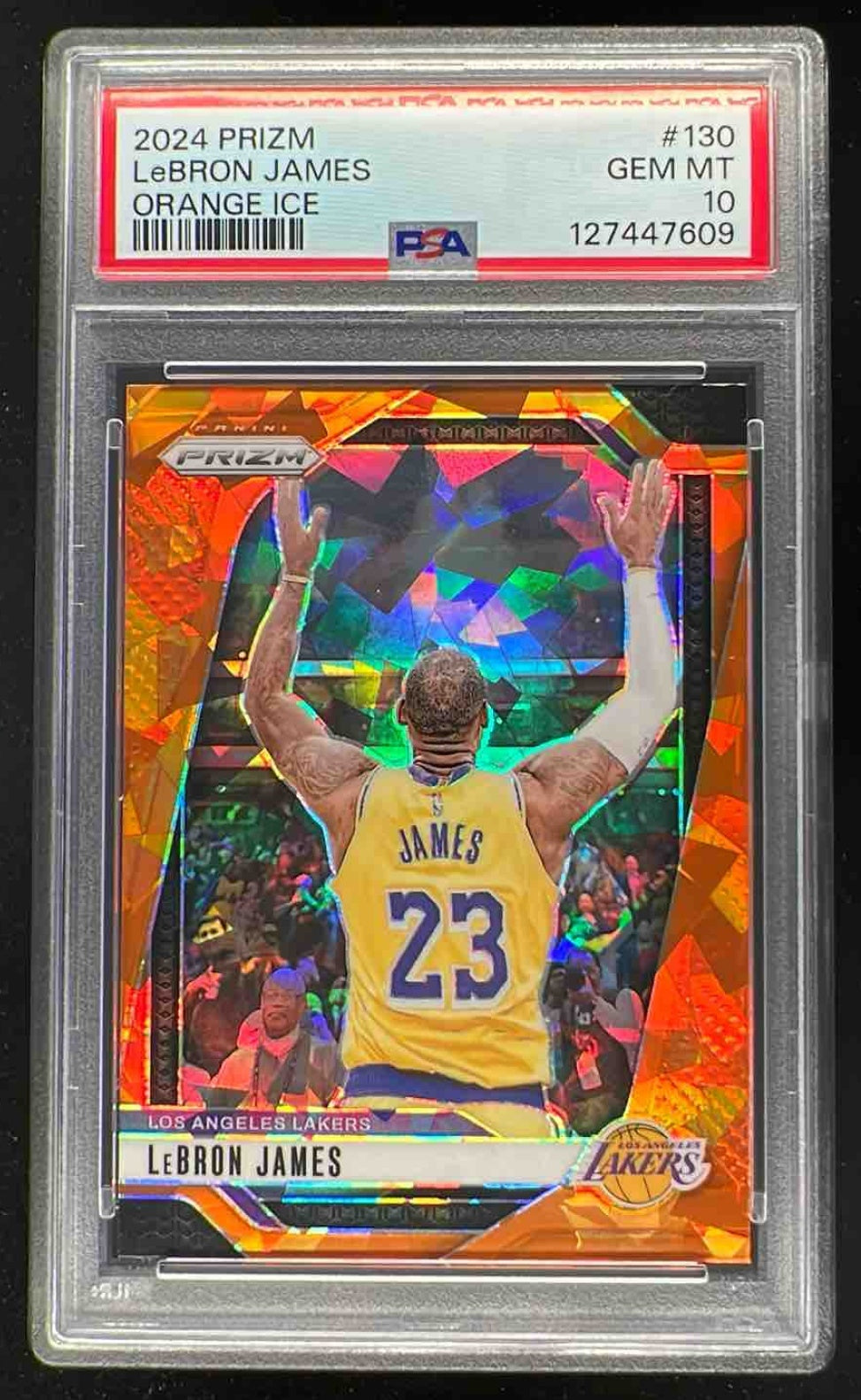 2024-25 Panini Prizm Orange Ice Prizm #130 LeBron James PSA 10