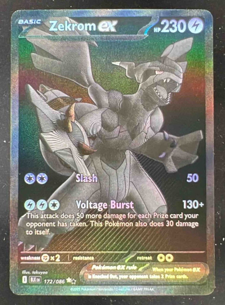 2025 Pokemon Black Bolt #172/086 Zekrom ex Black and White Rare