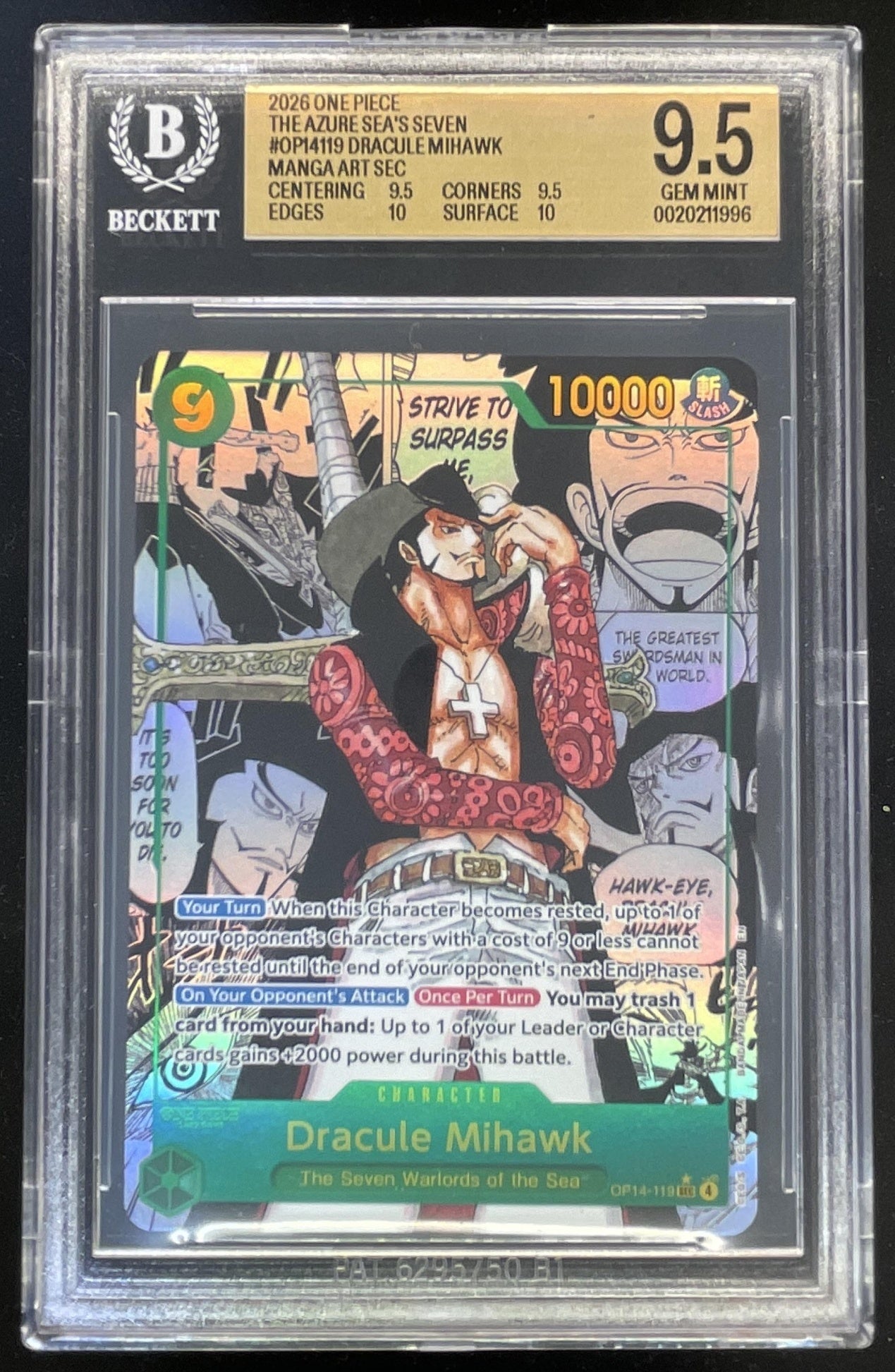 One Piece Dracule Mihawk Manga - The Azure Sea's Seven OP14 BGS