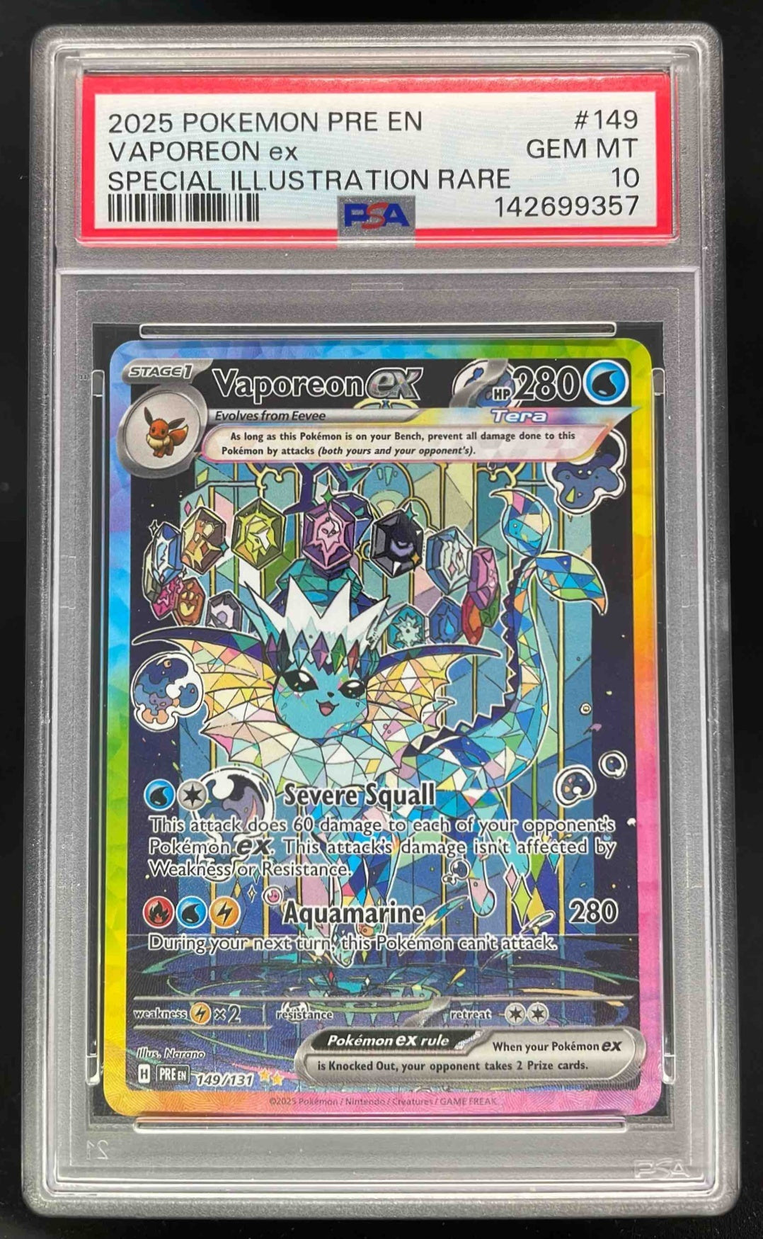 2025 Pokemon Prismatic Evolutions #149/131 Vaporeon ex PSA 10 – Burbank  Cards