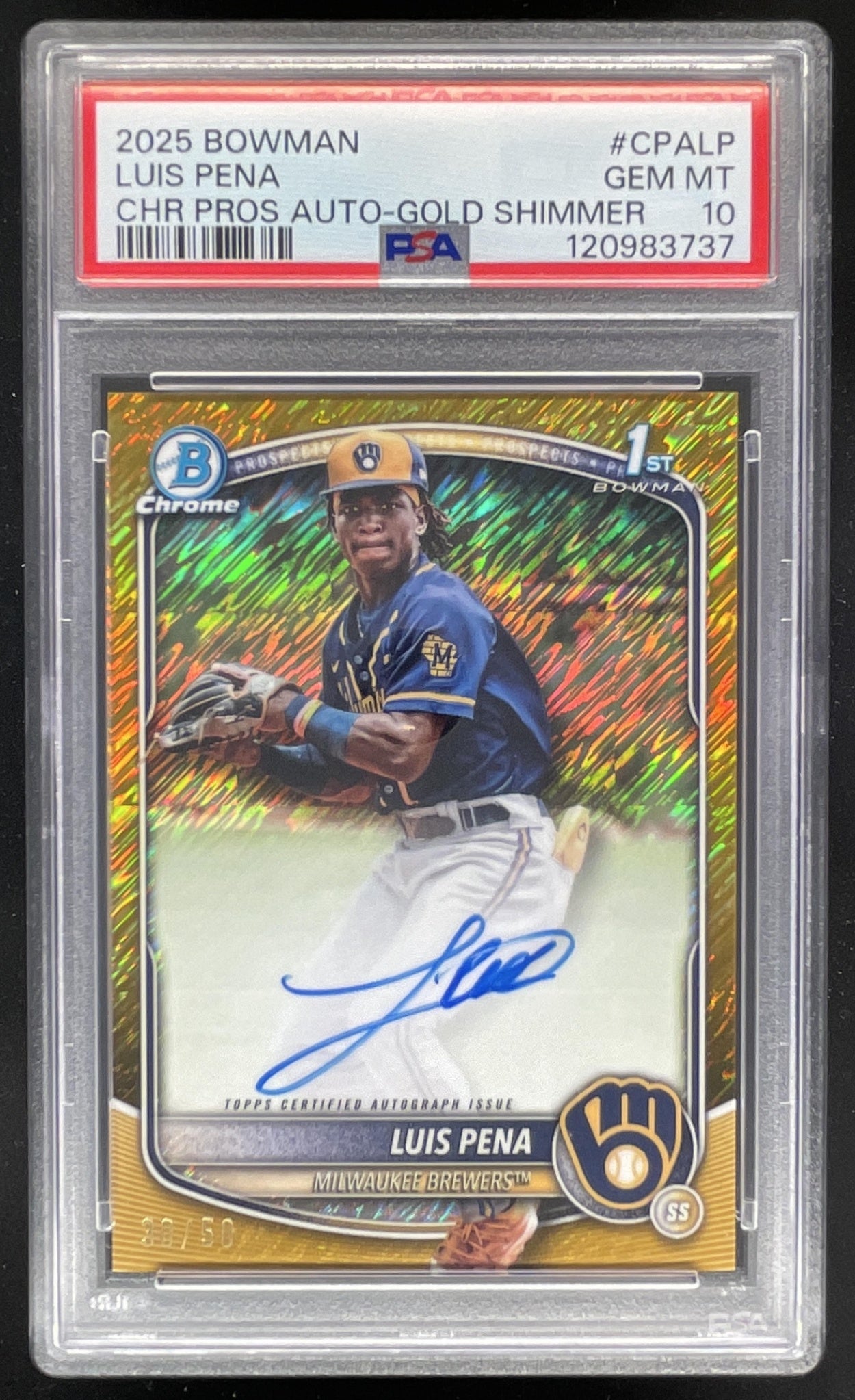 2025 Bowman Chrome Prospect Gold Shimmer #CPA-LP Luis Pena RC Auto