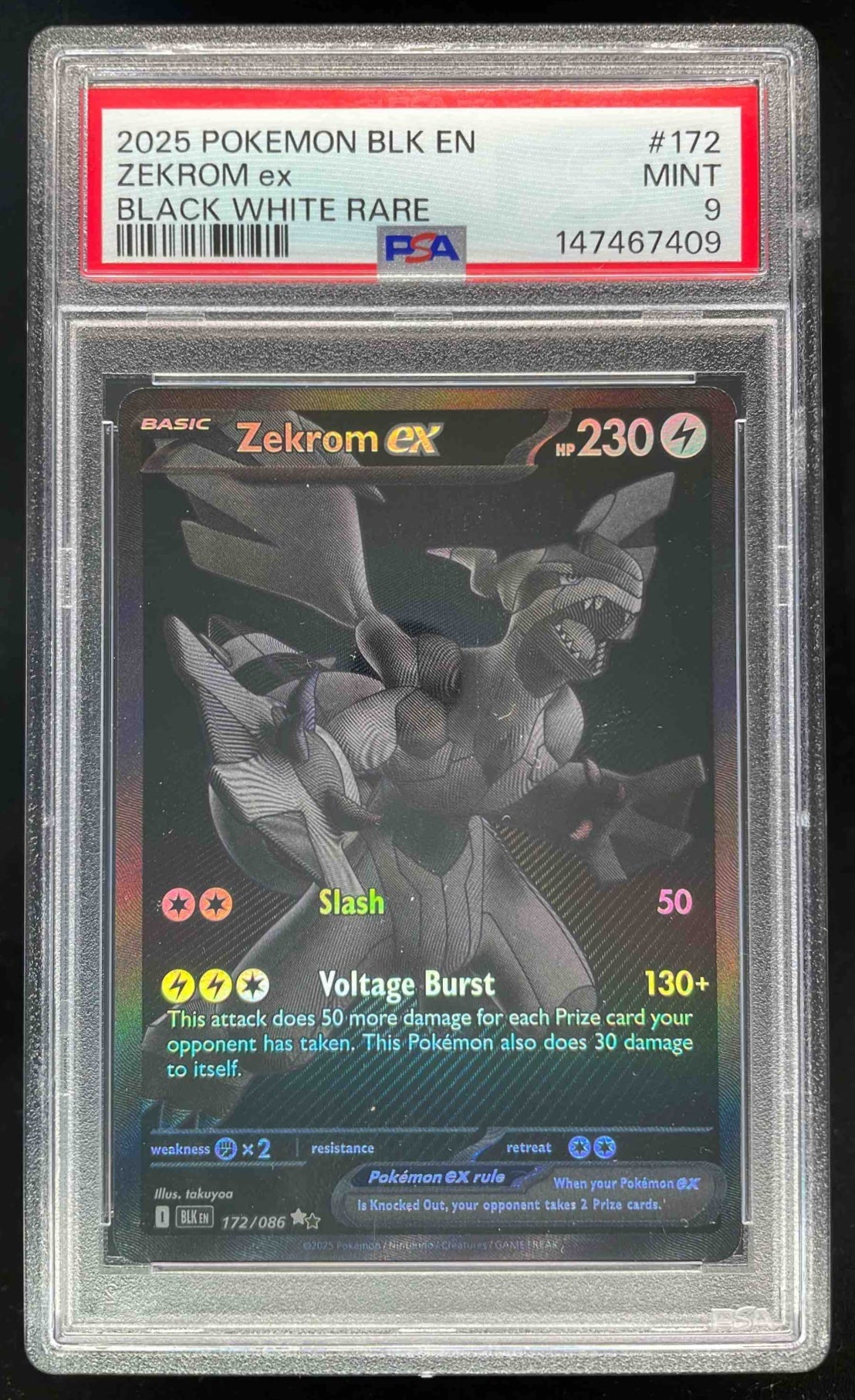 2025 Pokemon Black Bolt #172/086 Zekrom ex Black and White Rare PSA 9 Burbank Cards 2025 Pokemon Black Bolt #172/086 Zekrom ex Black and White Rare PSA 9 Burbank Cards